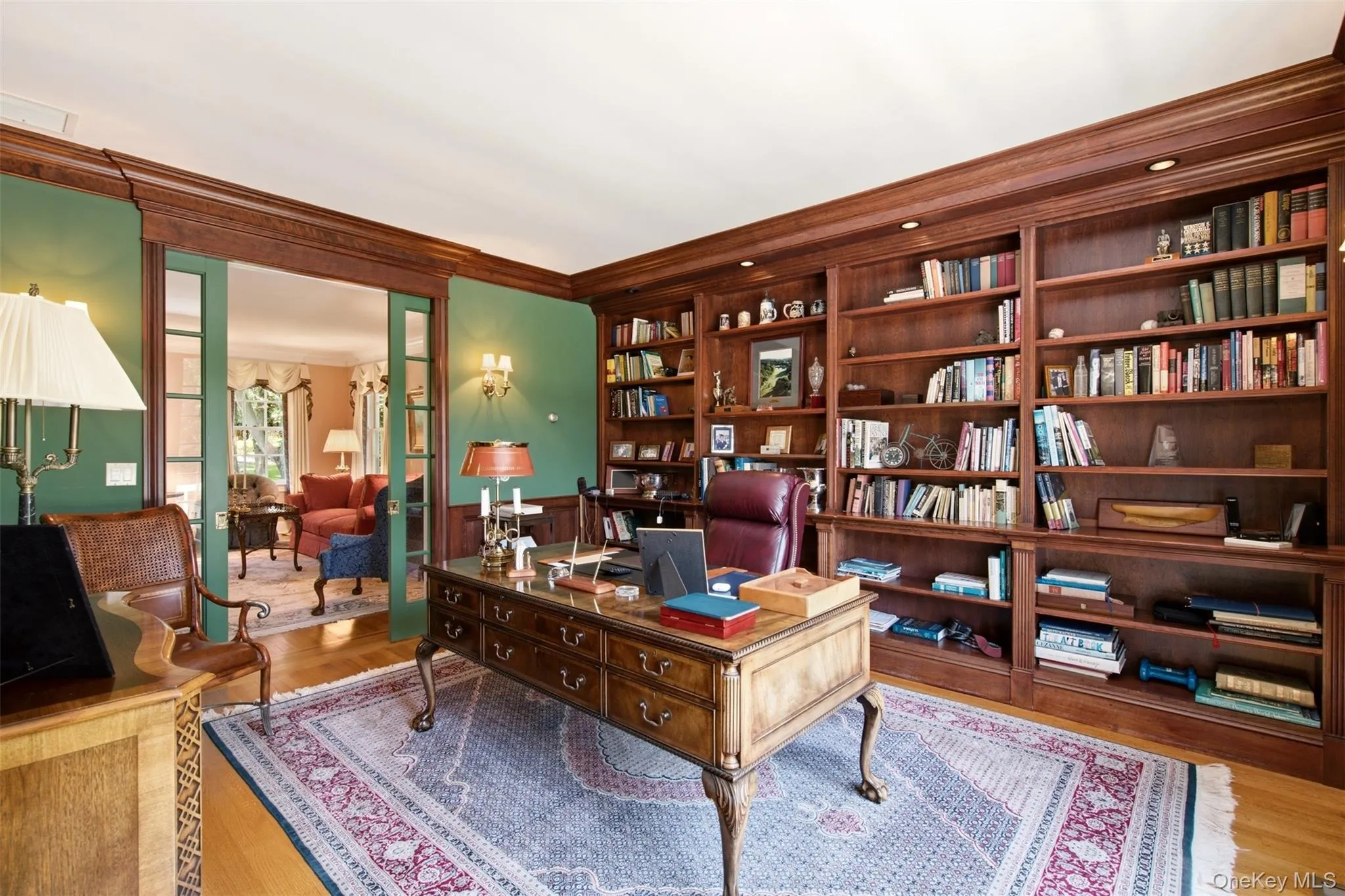 Library has built in bookshelves Library has built in bookshelves
