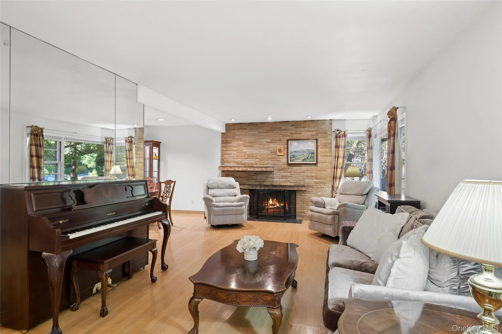 Living room with wood burning fireplace Living room with wood burning fireplace
