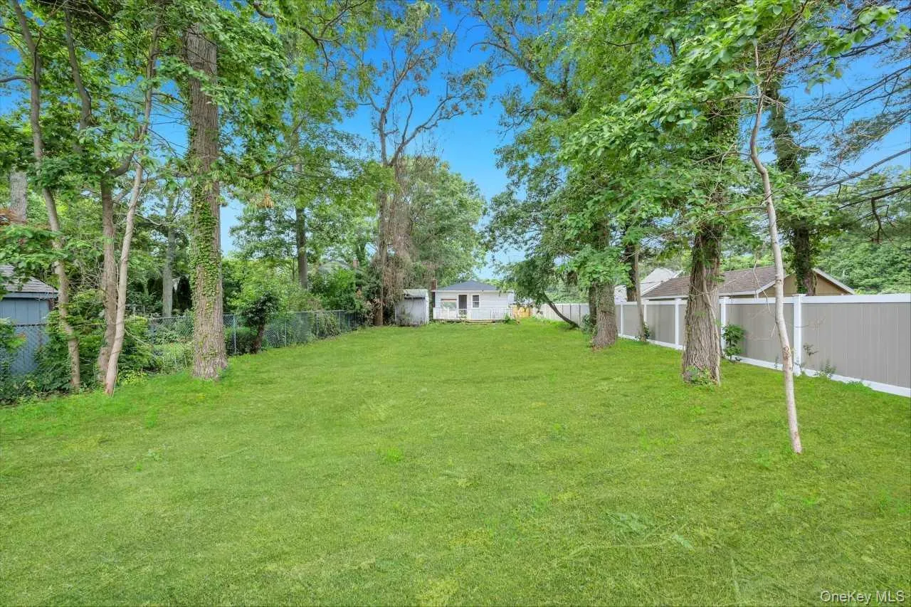 Expansive grassy yard with mature trees and a privacy fence Expansive grassy yard with mature trees and a privacy fence