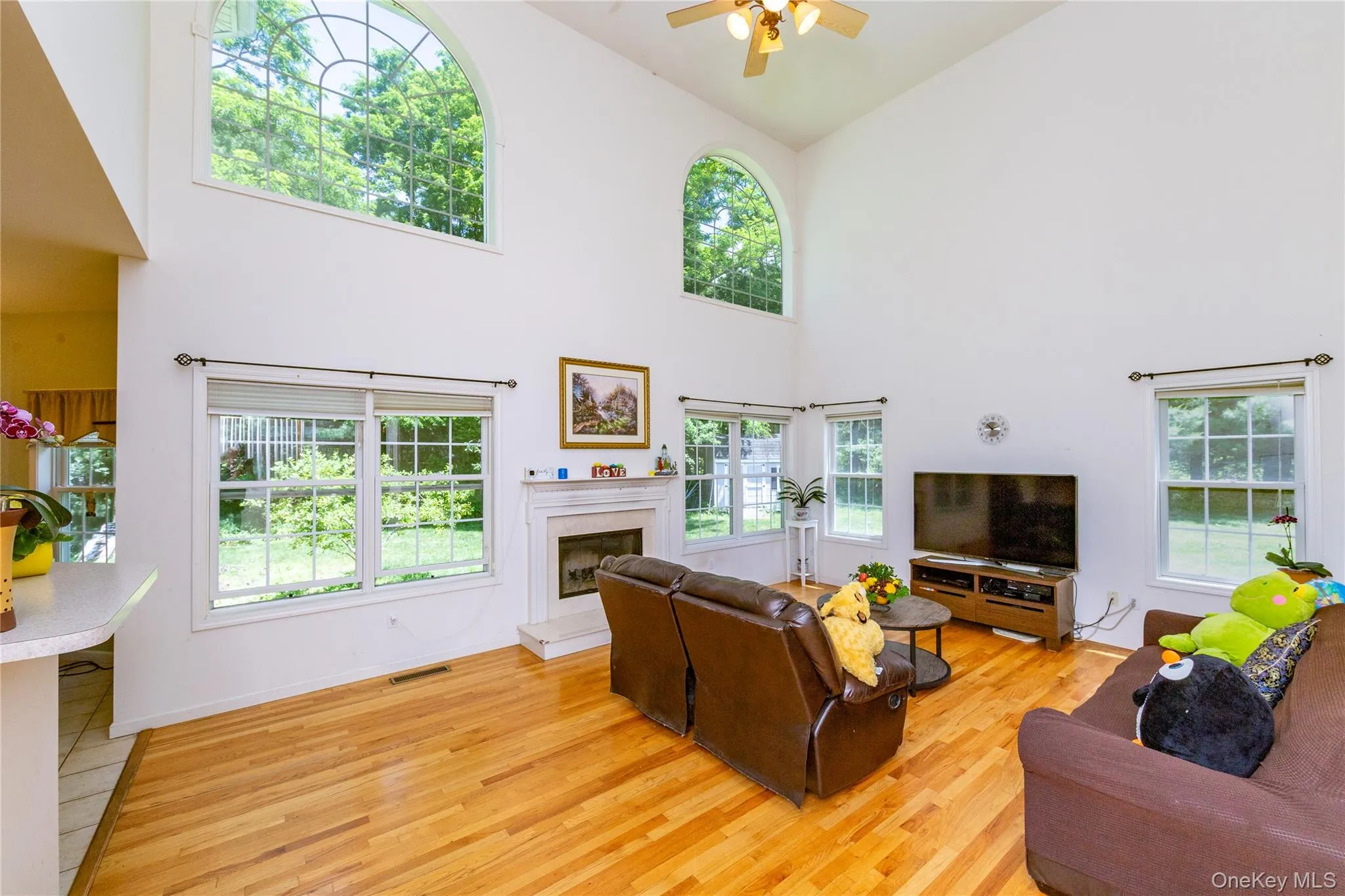 Vaulted ceiling living area featuring light wood flooring Vaulted ceiling living area featuring light wood flooring