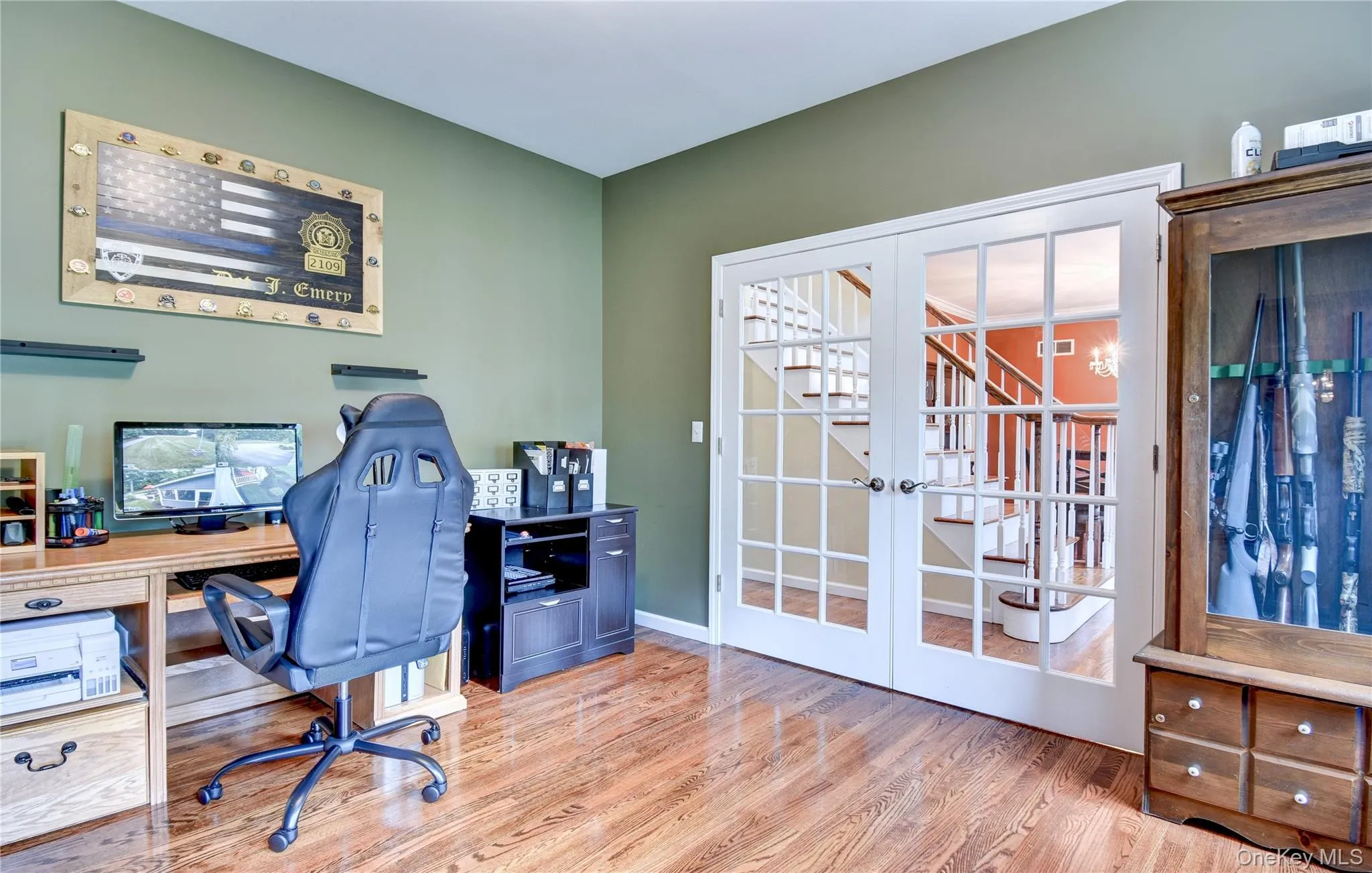 Office with wood flooring and french doors Office with wood flooring and french doors