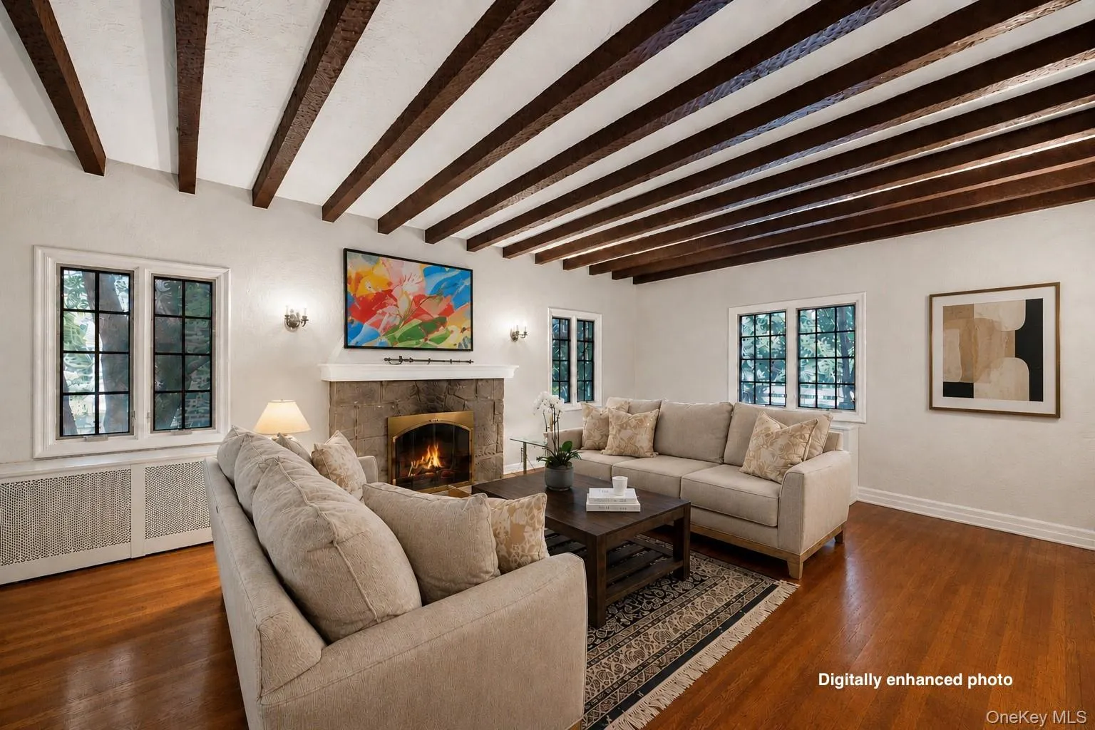 Digitally enhanced photo. Items removed from the room and art virtually staged . Digitally enhanced photo. Items removed from the room and art virtually staged .