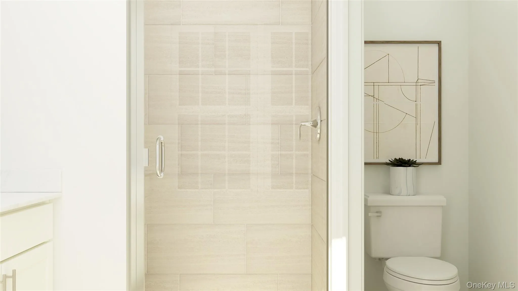 Bathroom with a shower stall and vanity Bathroom with a shower stall and vanity