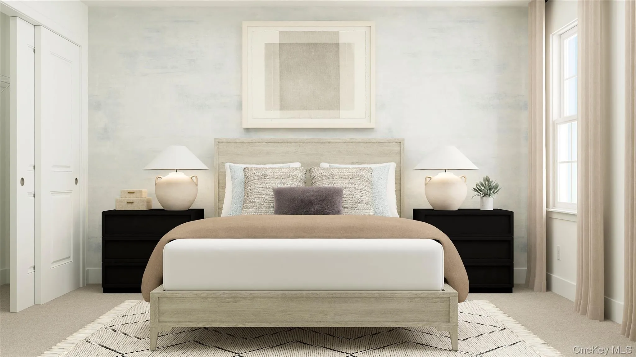 Carpeted bedroom with a closet Carpeted bedroom with a closet