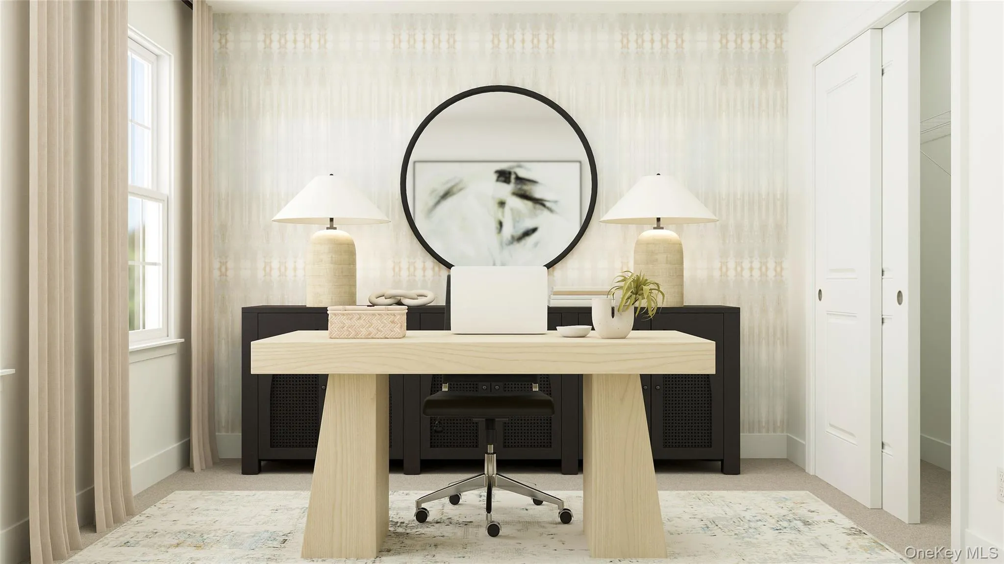 Office space featuring carpet flooring Office space featuring carpet flooring