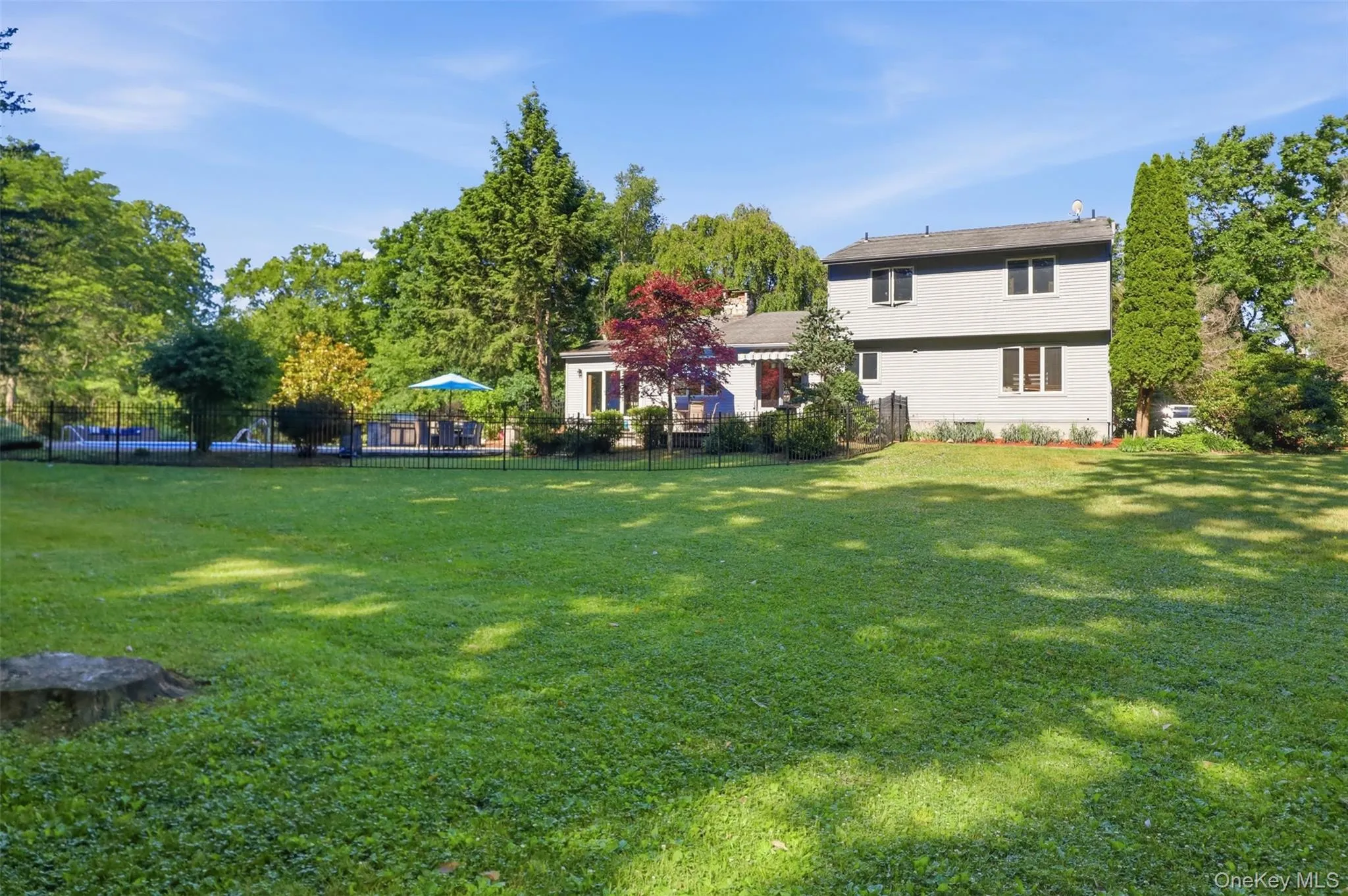 Expansive lawn area with mature trees and landscaping Expansive lawn area with mature trees and landscaping