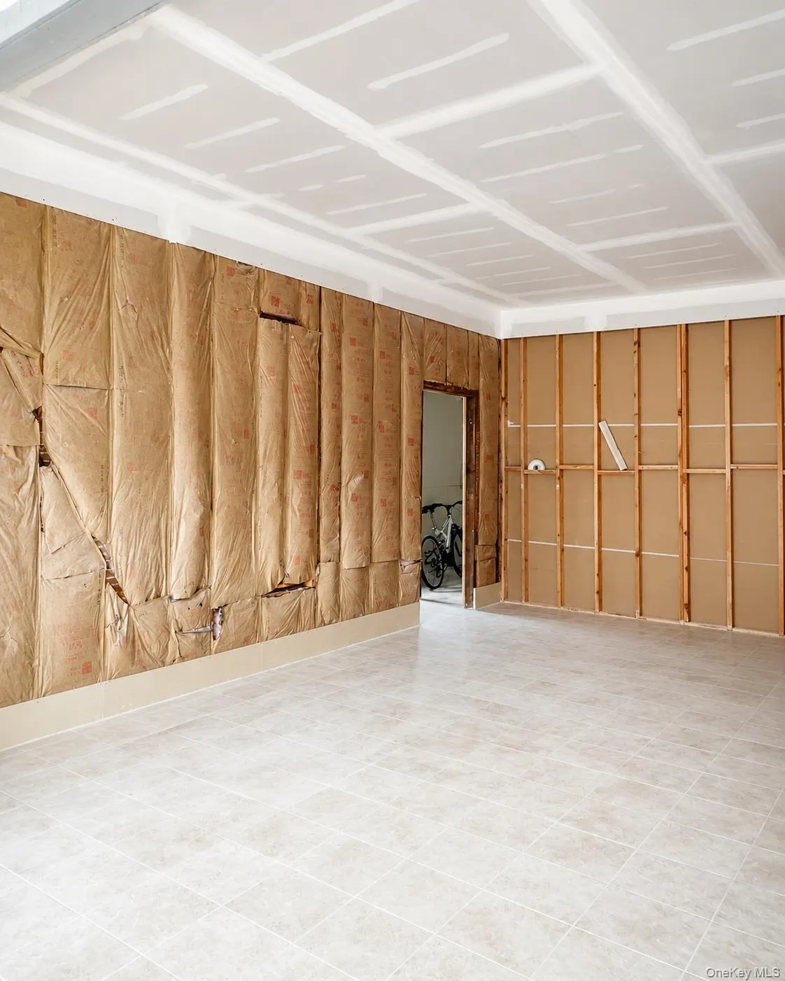 Interior with framing and tile floor Interior with framing and tile floor