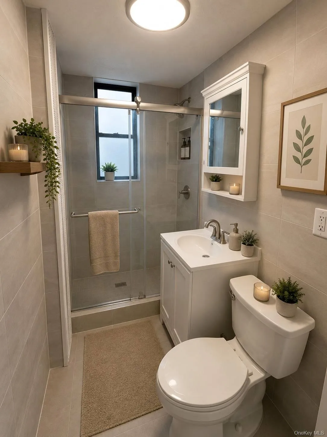 Contemporary bathroom with light-toned tiled walls and flooringVirtually Staged Contemporary bathroom with light-toned tiled walls and flooringVirtually Staged
