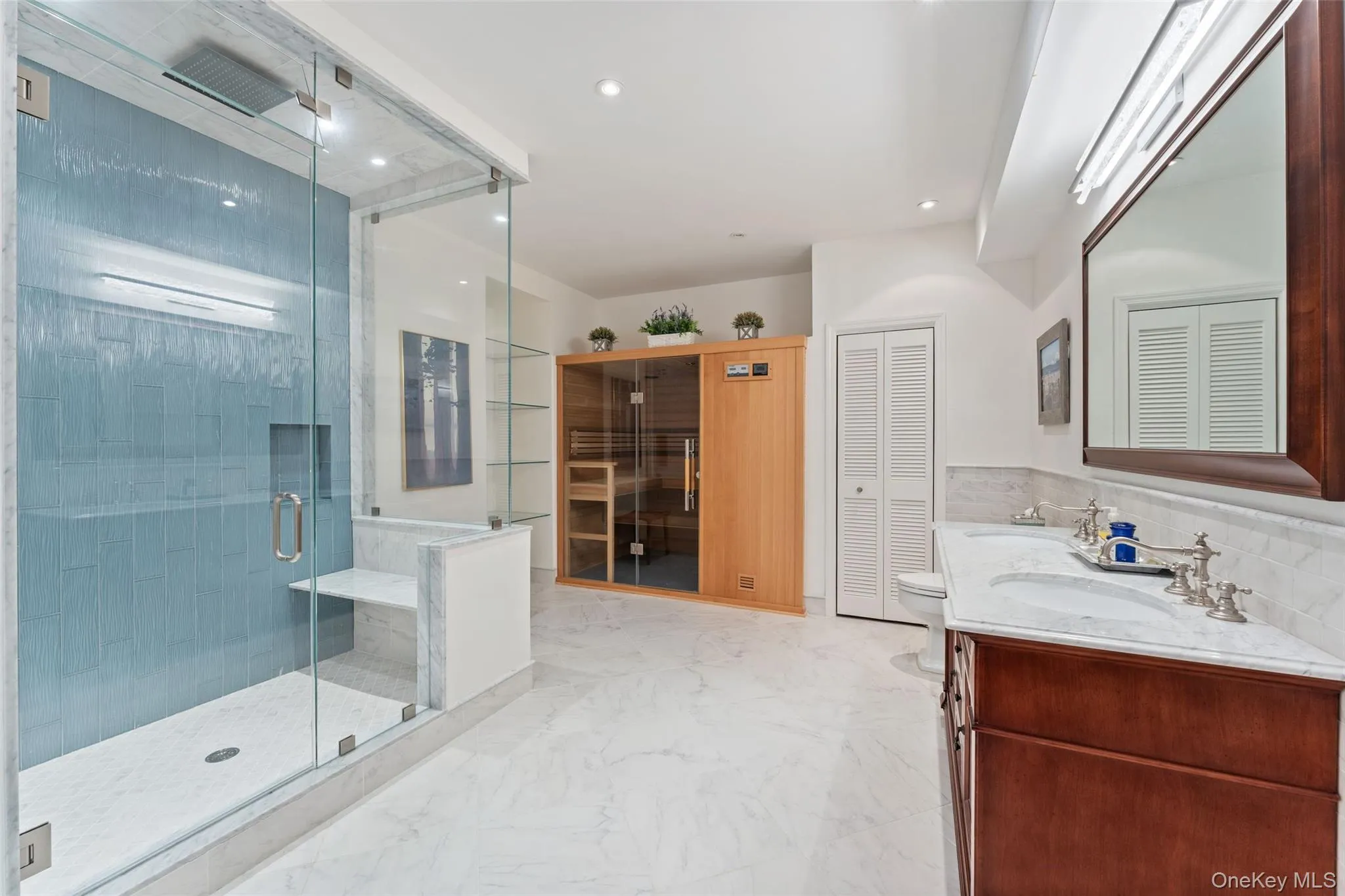 Cabana full bathroom with sauna, walk in large shower with seamless glass enclosure Cabana full bathroom with sauna, walk in large shower with seamless glass enclosure