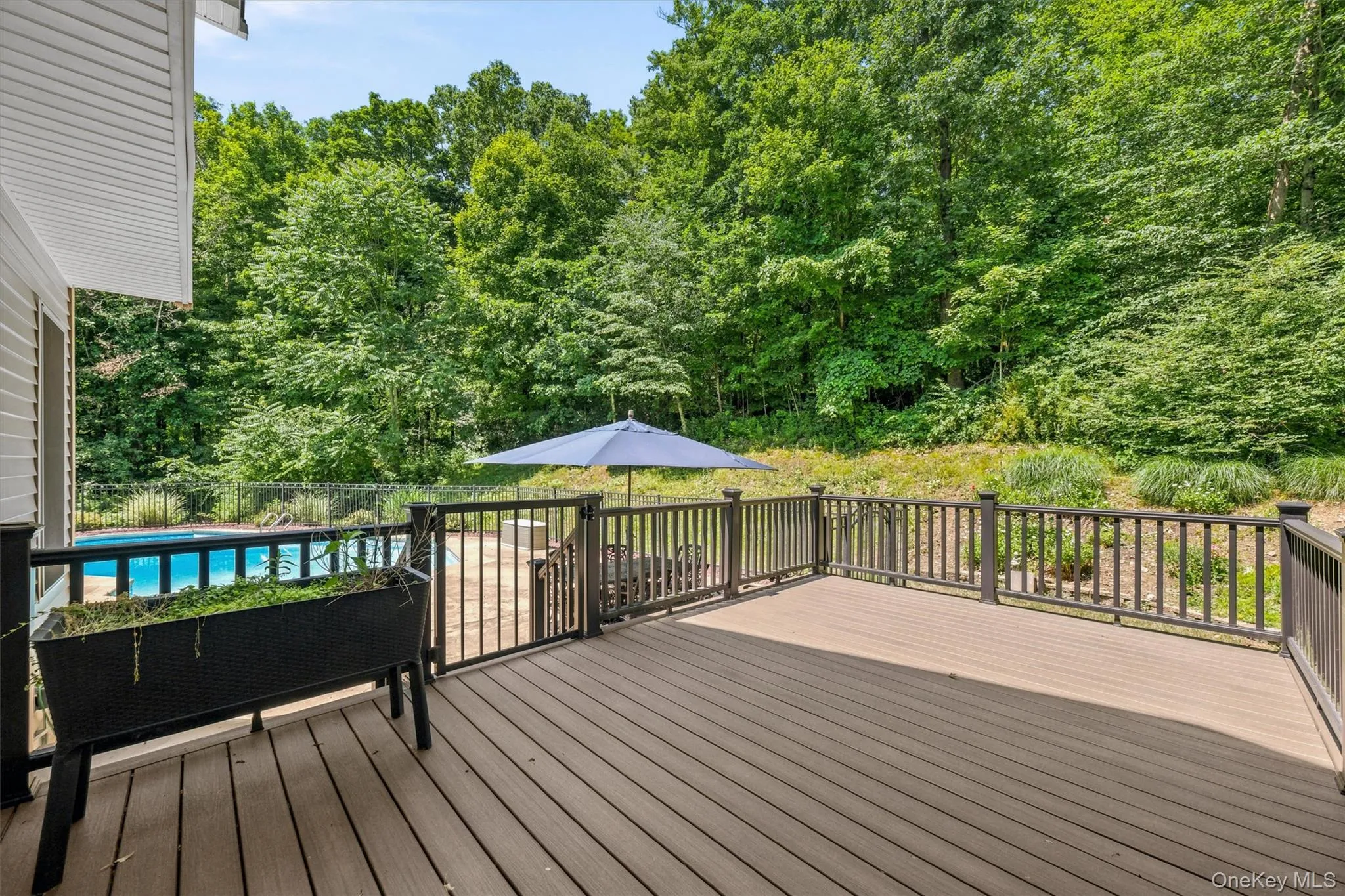 Expansive deck overlooking the inground pool Expansive deck overlooking the inground pool