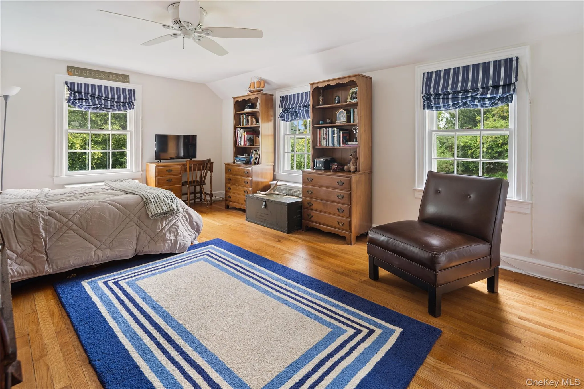 Bedroom 2, ceiling fan, oak floors Bedroom 2, ceiling fan, oak floors