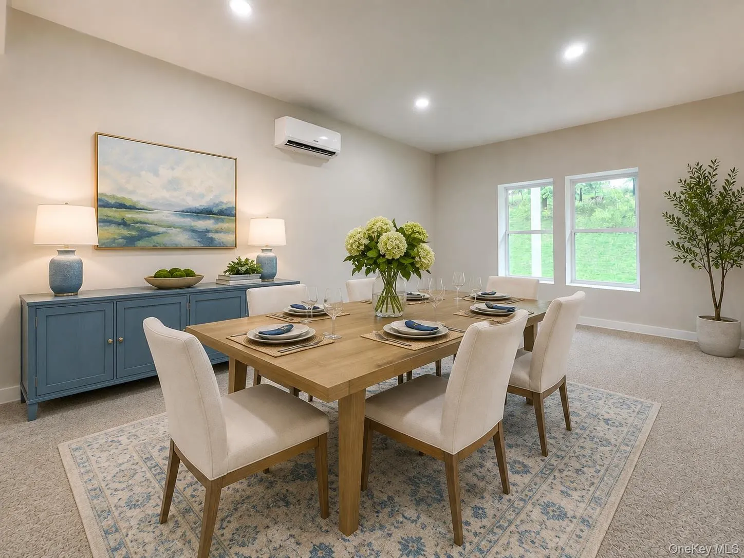 Living room virtually staged as the dining room Living room virtually staged as the dining room