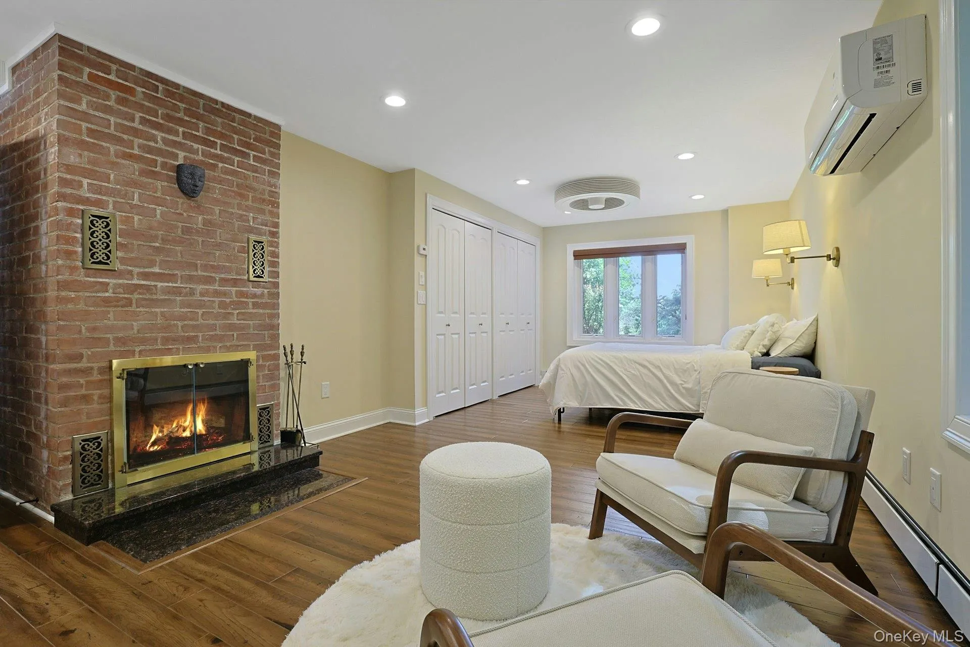 The beautiful brick fireplace in front of the seating area is a great spot for when the seasons change and fall creeps in. Large closets offer plenty of storage space and there are also original built-ins here. The beautiful brick fireplace in front of the seating area is a great spot for when the seasons change and fall creeps in. Large closets offer plenty of storage space and there are also original built-ins here.