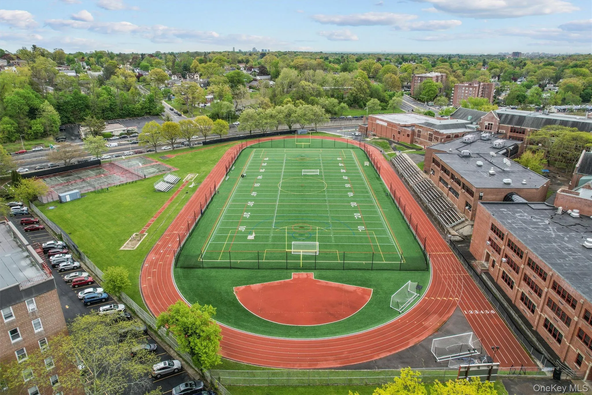 Nearby school with football field. Nearby school with football field.