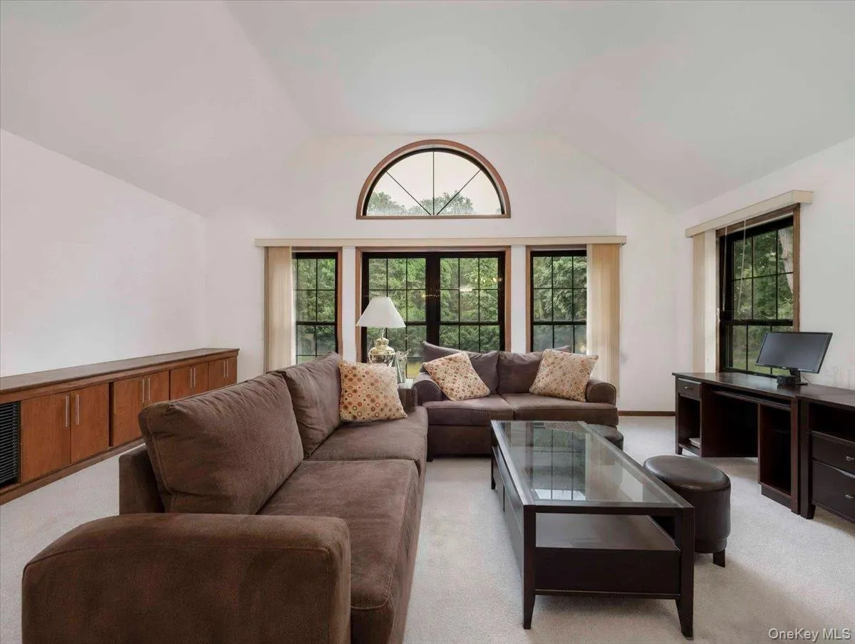 Vaulted ceiling with an arched transom window Vaulted ceiling with an arched transom window