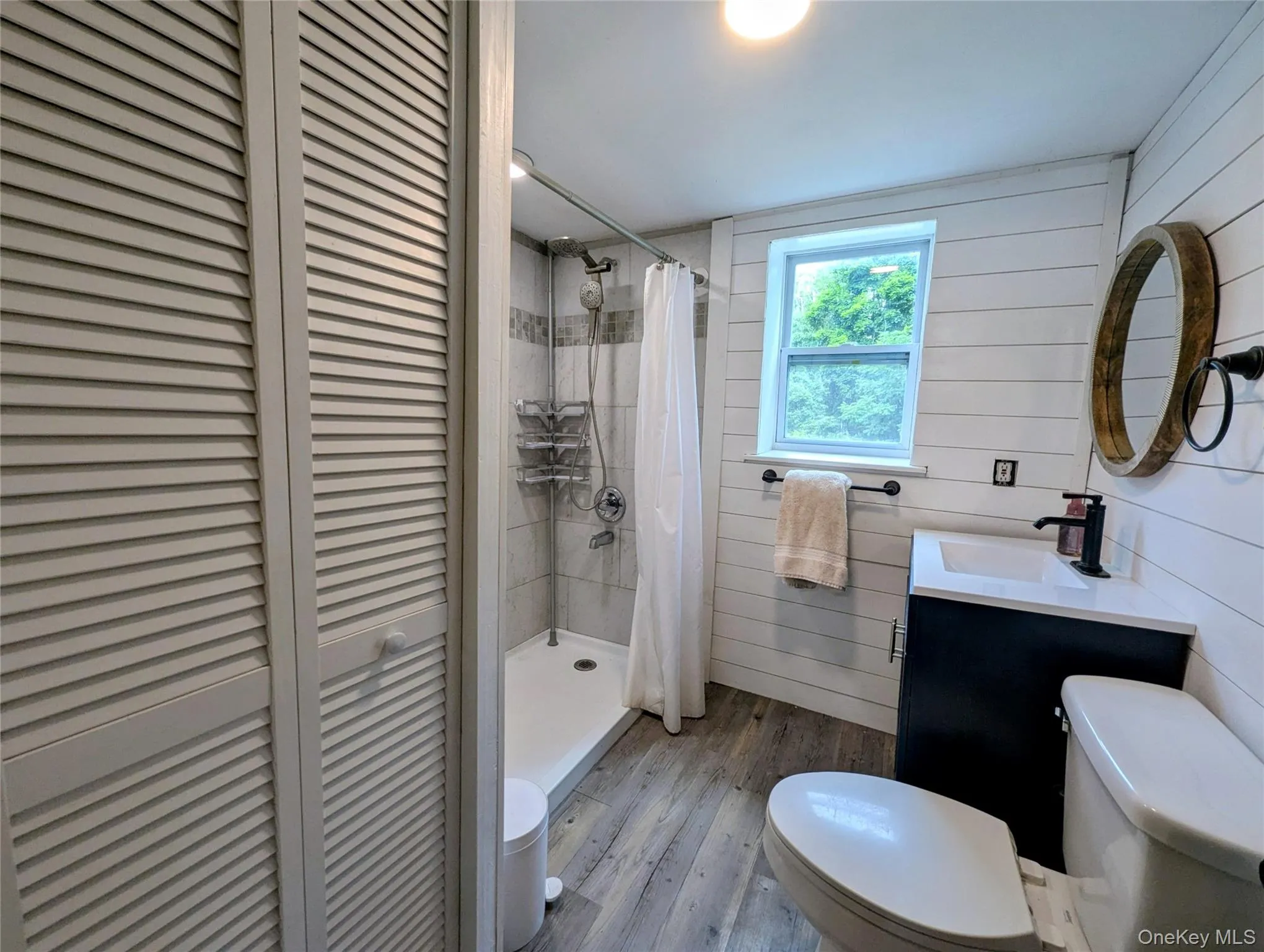Updated bathroom with tile shower Updated bathroom with tile shower