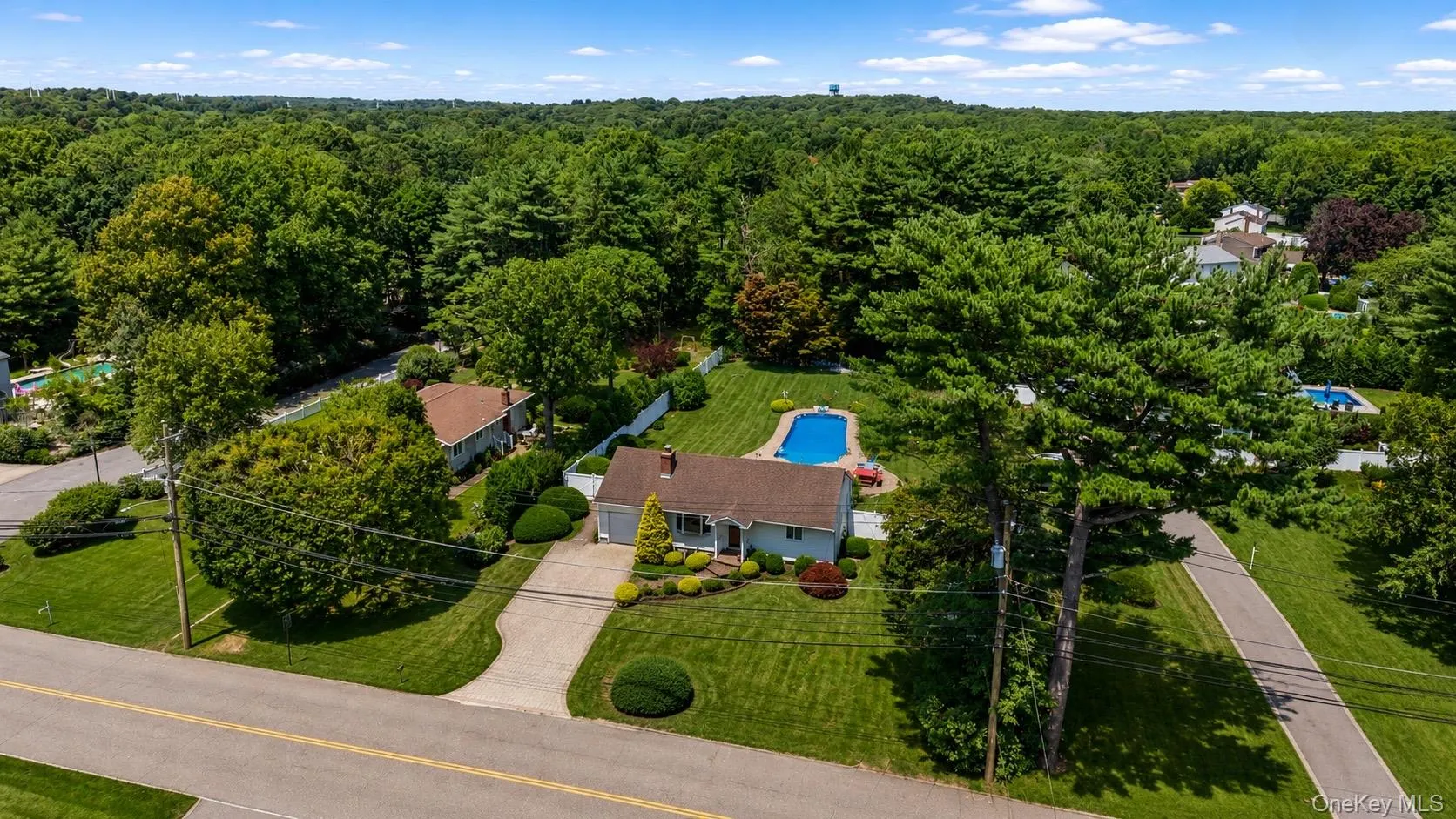 Expansive property featuring a single-story residence, a private driveway, an in-ground swimming pool, and mature landscaping Expansive property featuring a single-story residence, a private driveway, an in-ground swimming pool, and mature landscaping