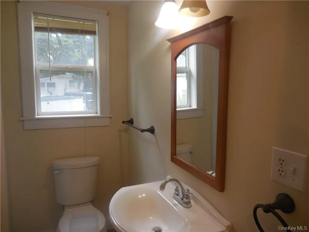 Bathroom with a wealth of natural light, sink, and toilet Bathroom with a wealth of natural light, sink, and toilet