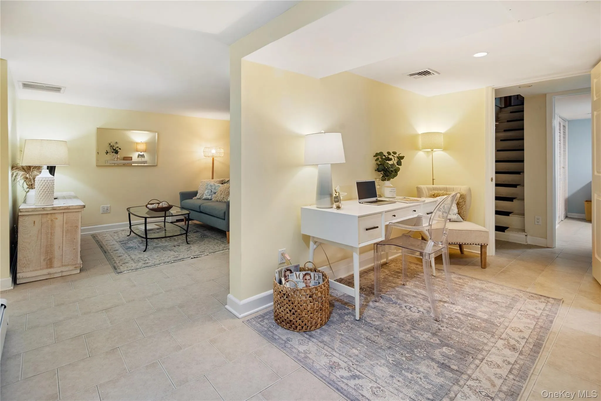 Just beyond the office space are the stairs to the main floor and a laundry room. A large walk-in closet provides additional storage. Just beyond the office space are the stairs to the main floor and a laundry room. A large walk-in closet provides additional storage.