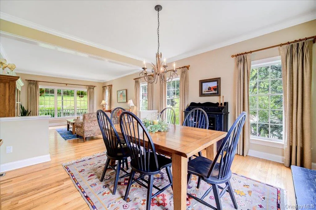 Loving dining room off of the kitchen overlooking the pool and landscaped grounds. Loving dining room off of the kitchen overlooking the pool and landscaped grounds.