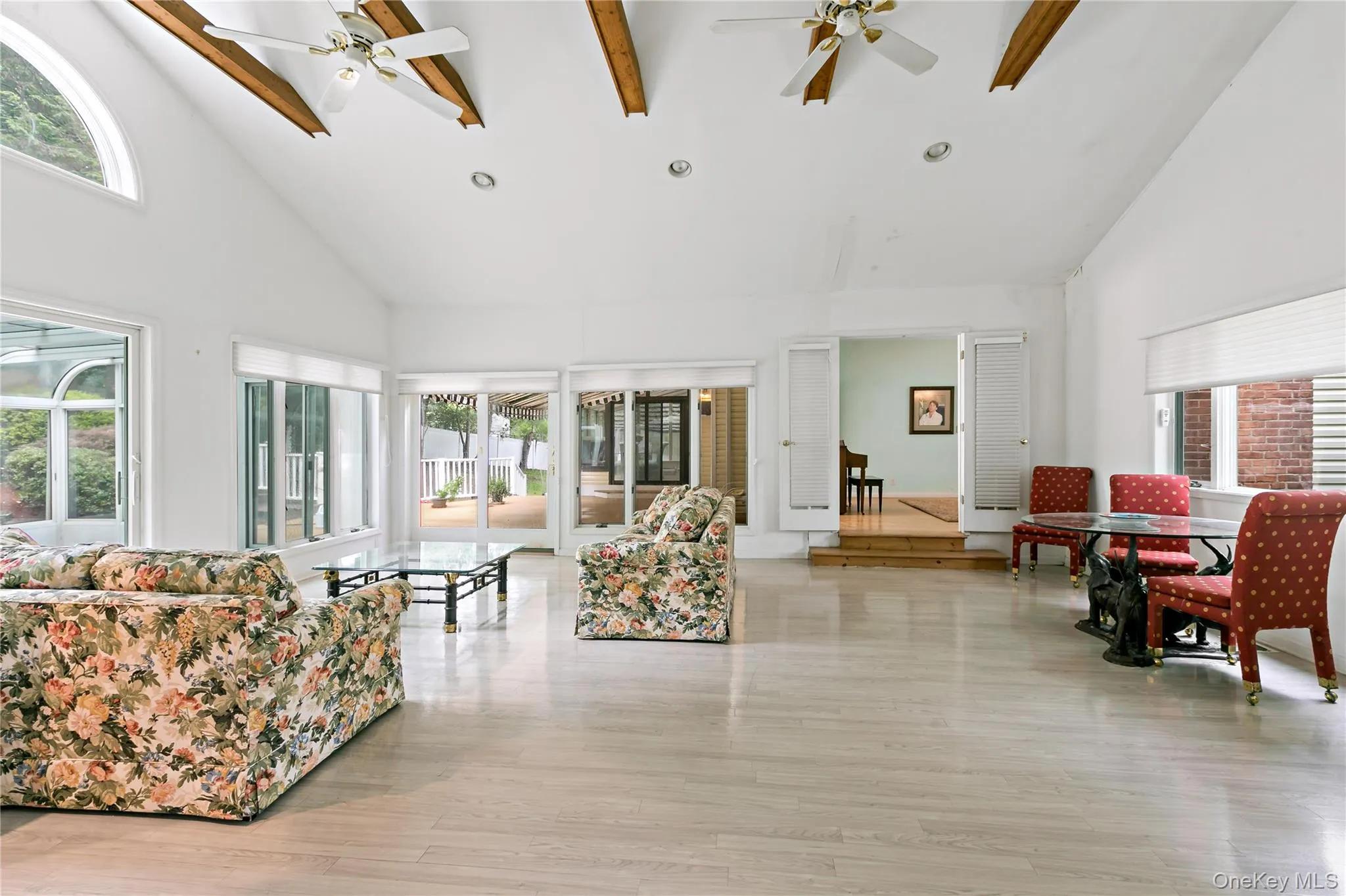 Large Bonus Space great for Playroom, Exercise or Entertaining! This Bright and Cheery room with Cathedral Ceiling has attached Greenhouse/Sunroom and Full bathroom - close to private inground pool so perfect for apres pool. Sliders to deck. Large Bonus Space great for Playroom, Exercise or Entertaining! This Bright and Cheery room with Cathedral Ceiling has attached Greenhouse/Sunroom and Full bathroom - close to private inground pool so perfect for apres pool. Sliders to deck.