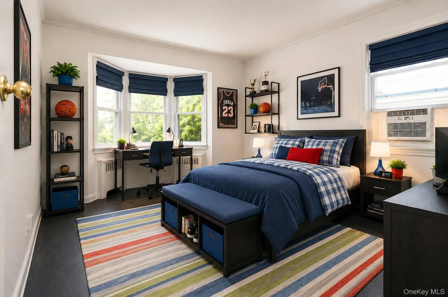Photo Visually Staged. Down Stairs Bedroom has a bay window and large closet. The bedroom is approx 14'-4" x 10'-11" Photo Visually Staged. Down Stairs Bedroom has a bay window and large closet. The bedroom is approx 14'-4" x 10'-11"