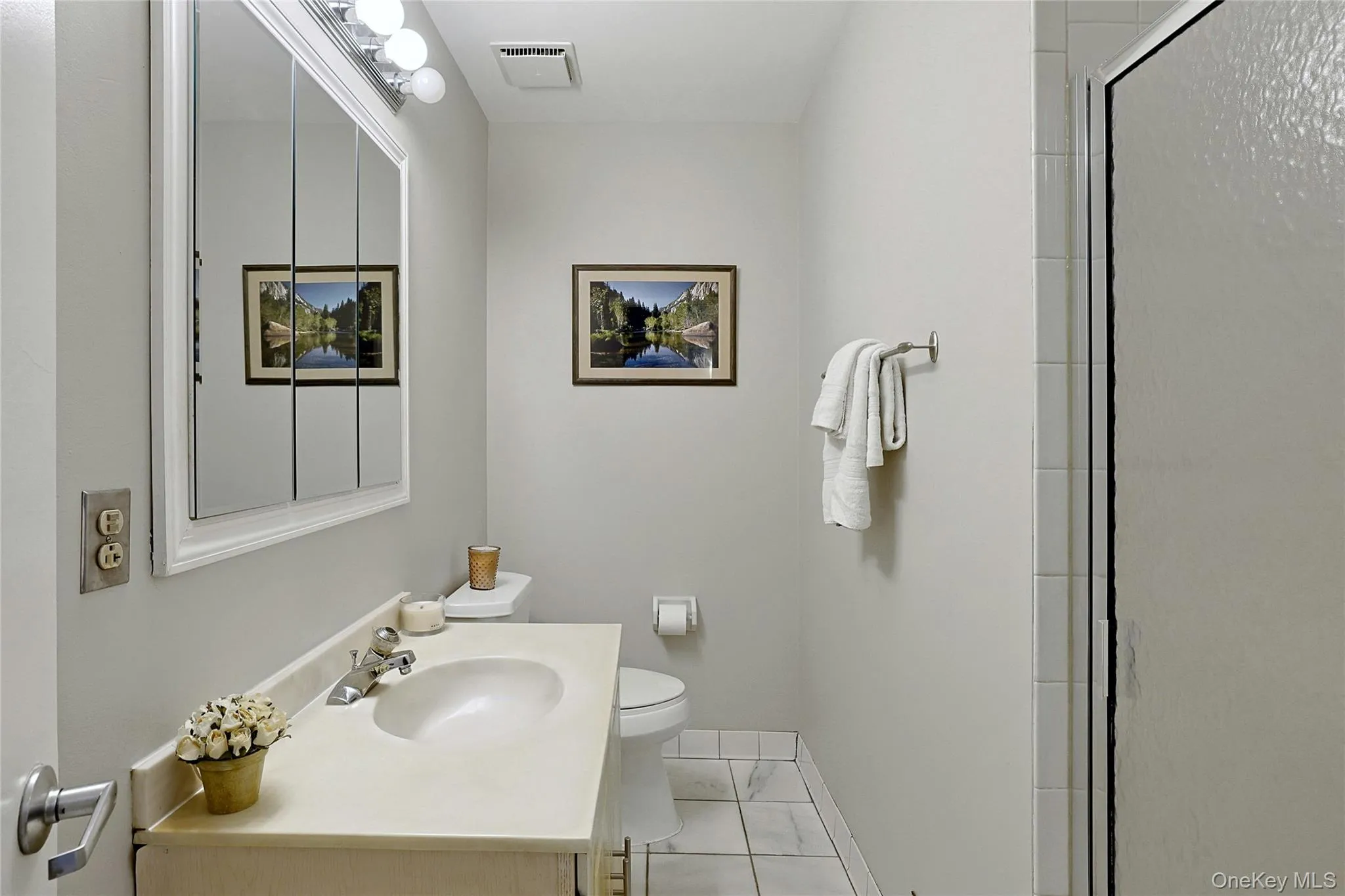 Hall bath featuring a bright, polished look and easy access from the bedrooms. Hall bath featuring a bright, polished look and easy access from the bedrooms.