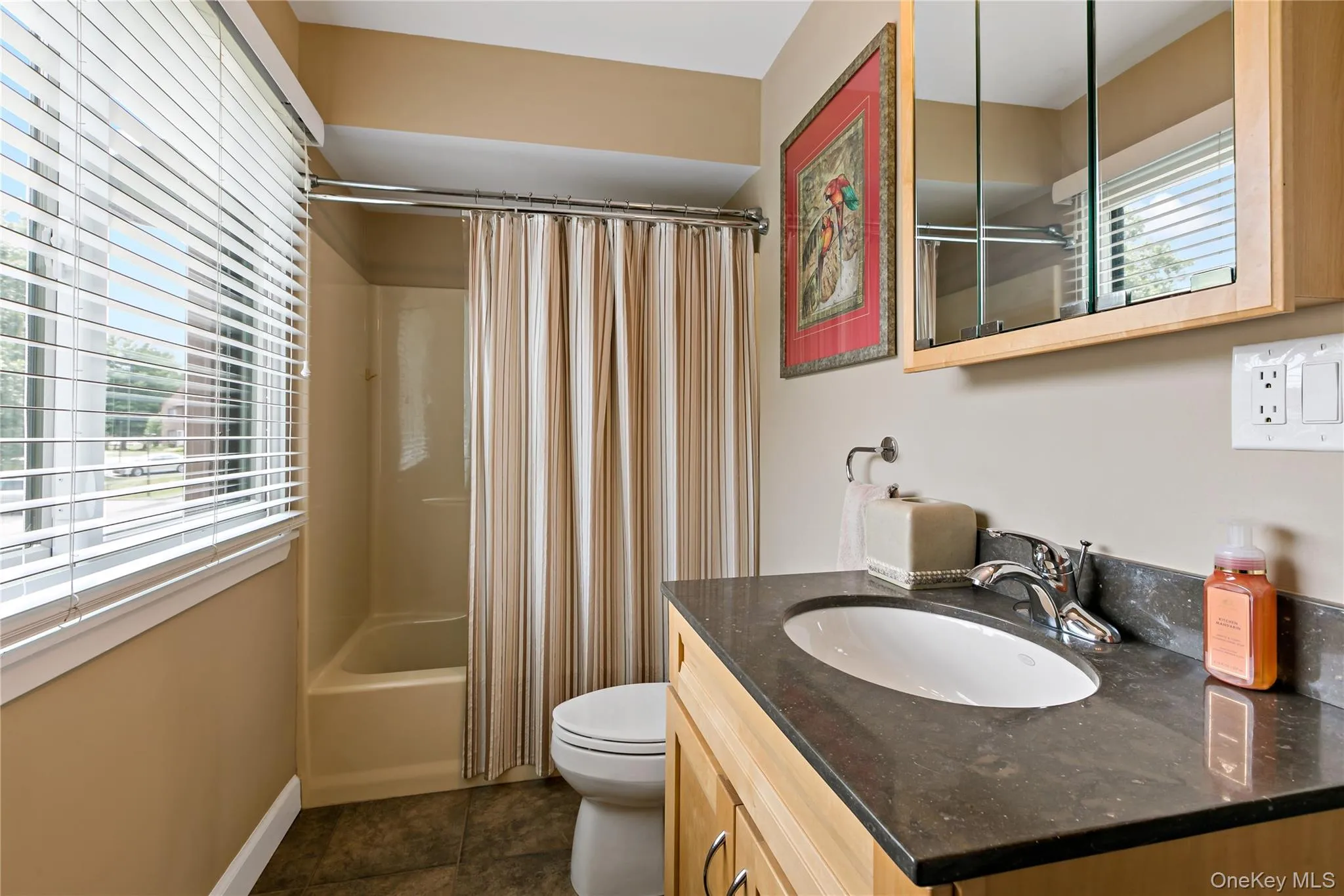 Remodeled hall bathroom with new tiles, granite counter and soft-close toilet seats (2007). Remodeled hall bathroom with new tiles, granite counter and soft-close toilet seats (2007).