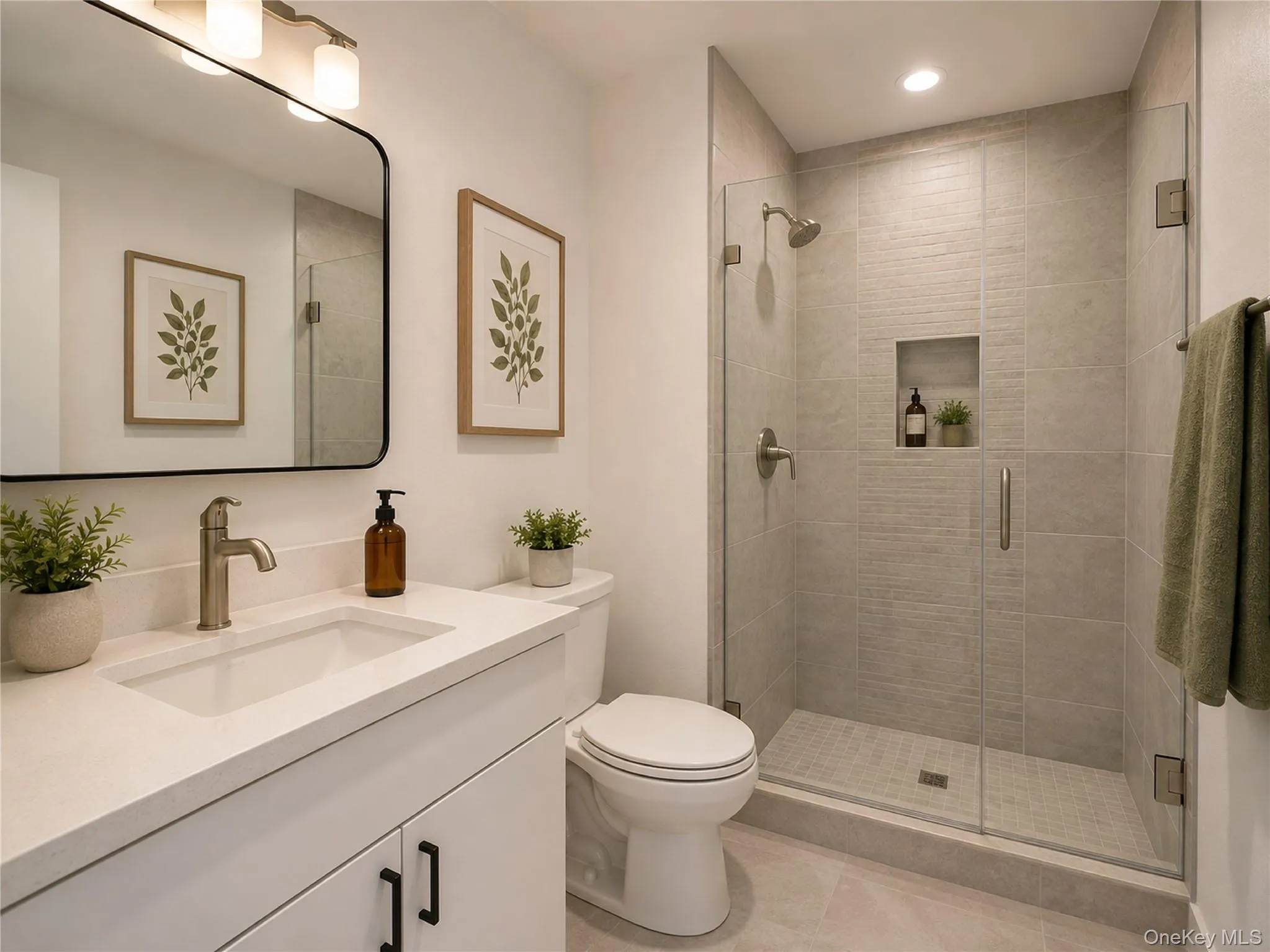 Virtual Staging- Second Bathroom – Stylish full bathroom featuring a spacious glass-enclosed walk-in shower, contemporary tile finishes, modern vanity, and updated fixtures. The clean, thoughtfully designed layout offers added convenience and complements this desirable two-bedroom, two-bath residence. Virtual Staging- Second Bathroom – Stylish full bathroom featuring a spacious glass-enclosed walk-in shower, contemporary tile finishes, modern vanity, and updated fixtures. The clean, thoughtfully designed layout offers added convenience and complements this desirable two-bedroom, two-bath residence.