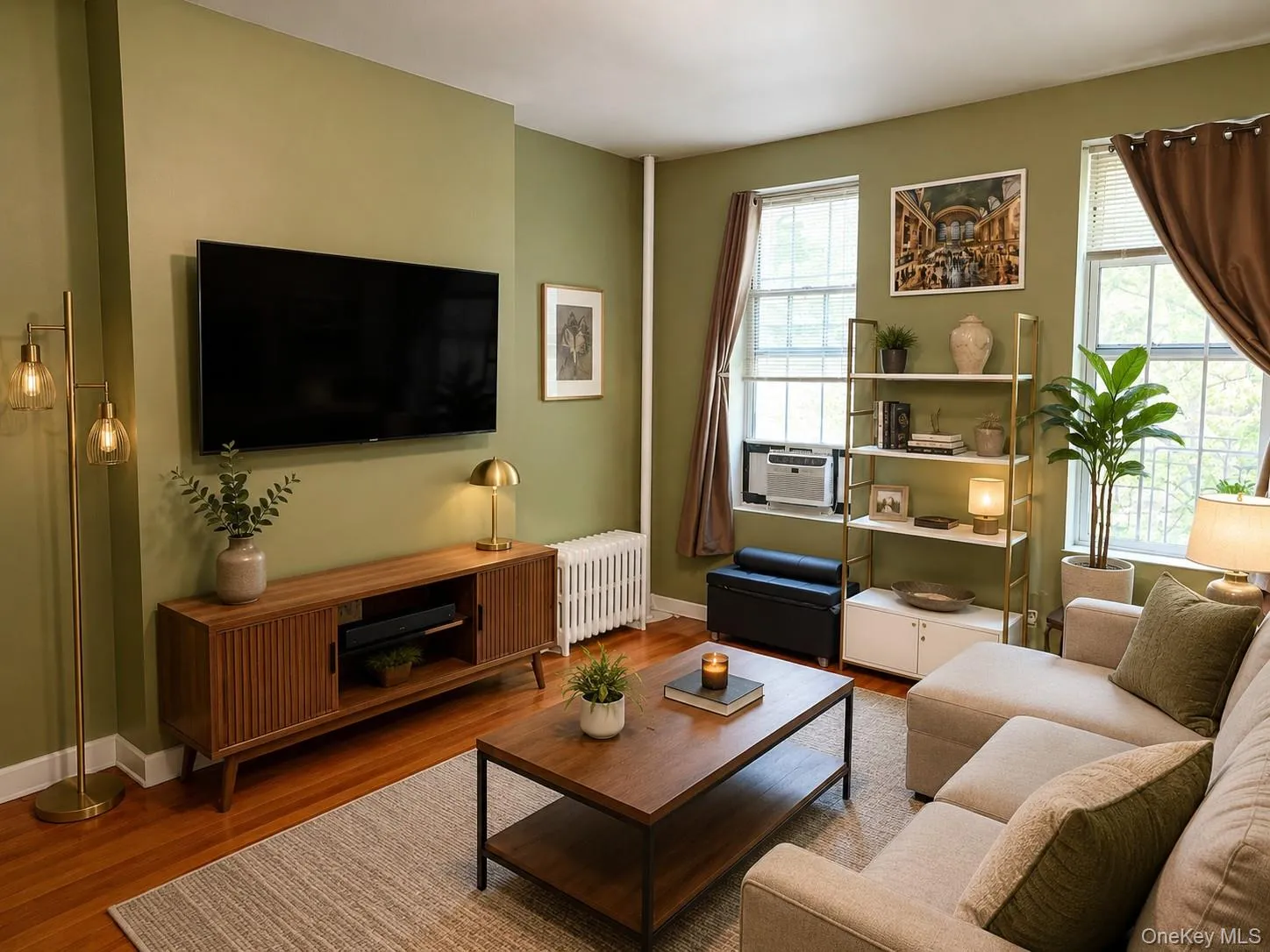 Hardwood-style flooring throughout this living space (virtually staged) Hardwood-style flooring throughout this living space (virtually staged)