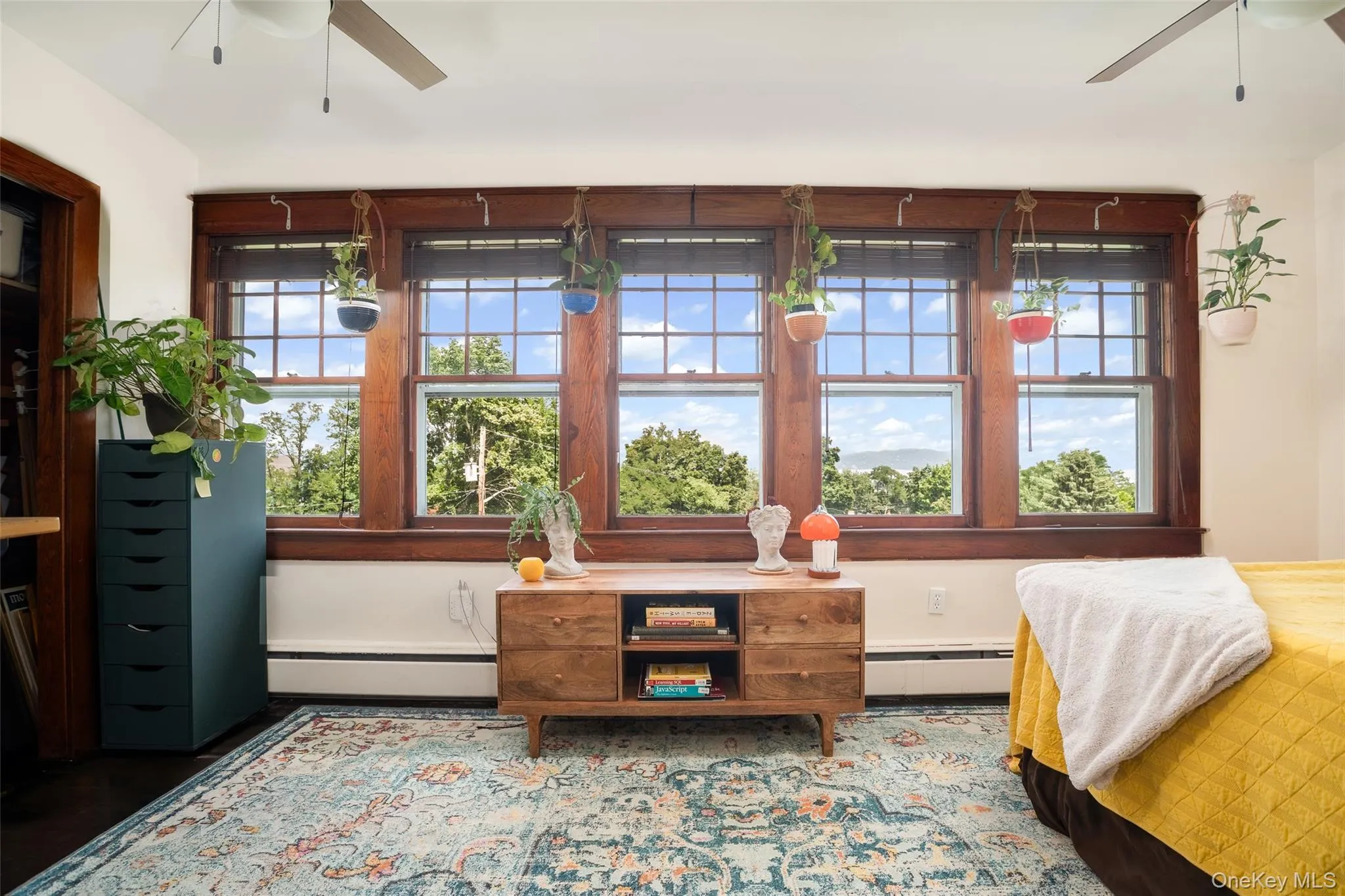 Master bedroom with views of the Hudson River. Master bedroom with views of the Hudson River.