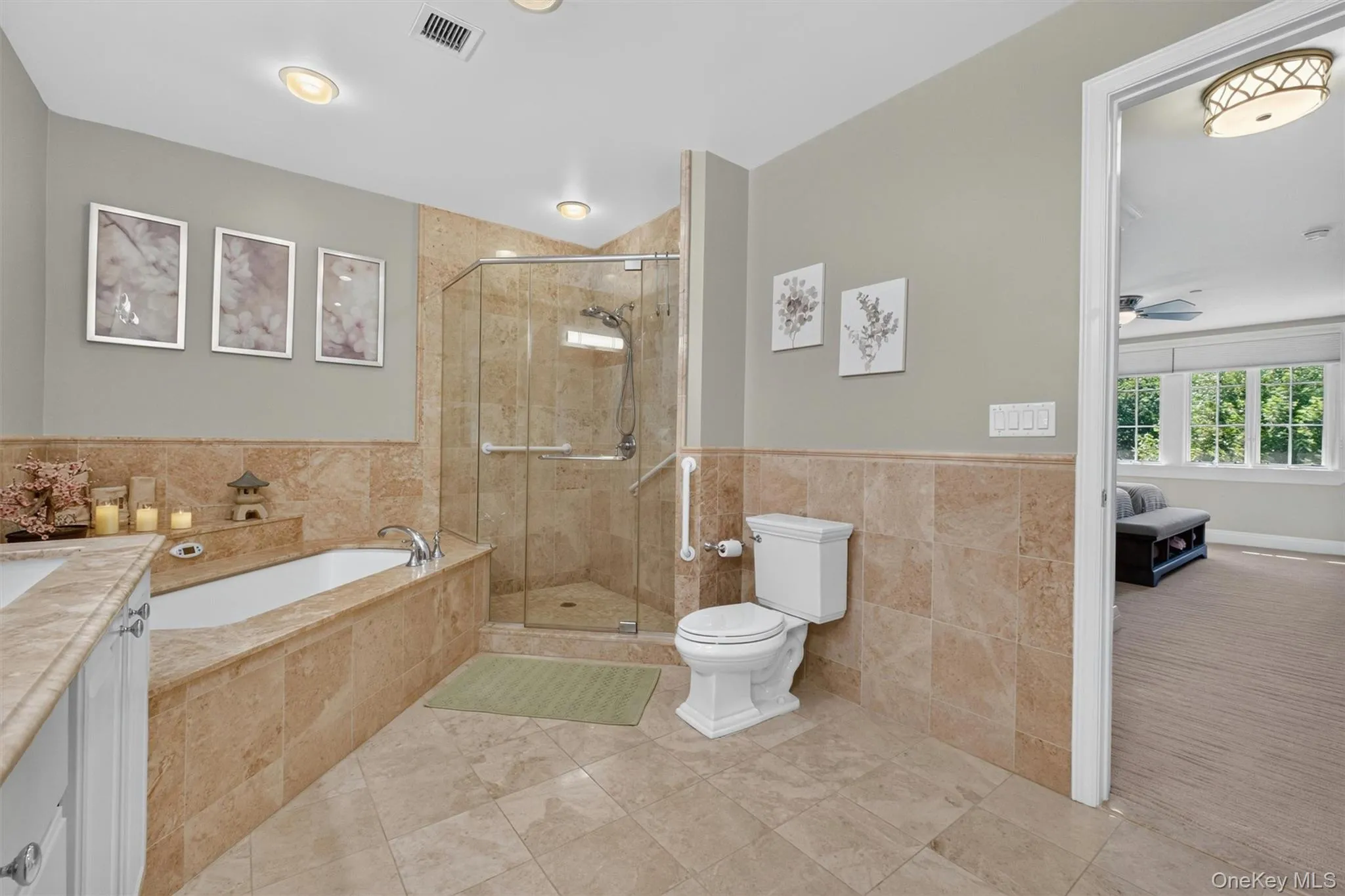 Glass enclosed walk-in shower. Glass enclosed walk-in shower.