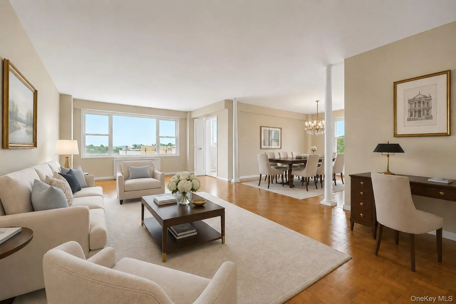 Expansive open-concept living and dining area offers flexible living and entertaining space. Virtually staged. Expansive open-concept living and dining area offers flexible living and entertaining space. Virtually staged.