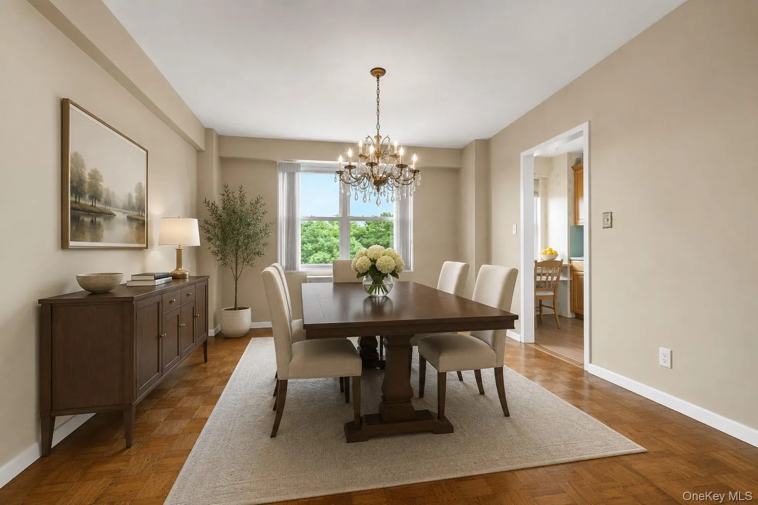 Spacious dining area conveniently located just off the kitchen with room for a large table and buffet. Virtually staged. Spacious dining area conveniently located just off the kitchen with room for a large table and buffet. Virtually staged.