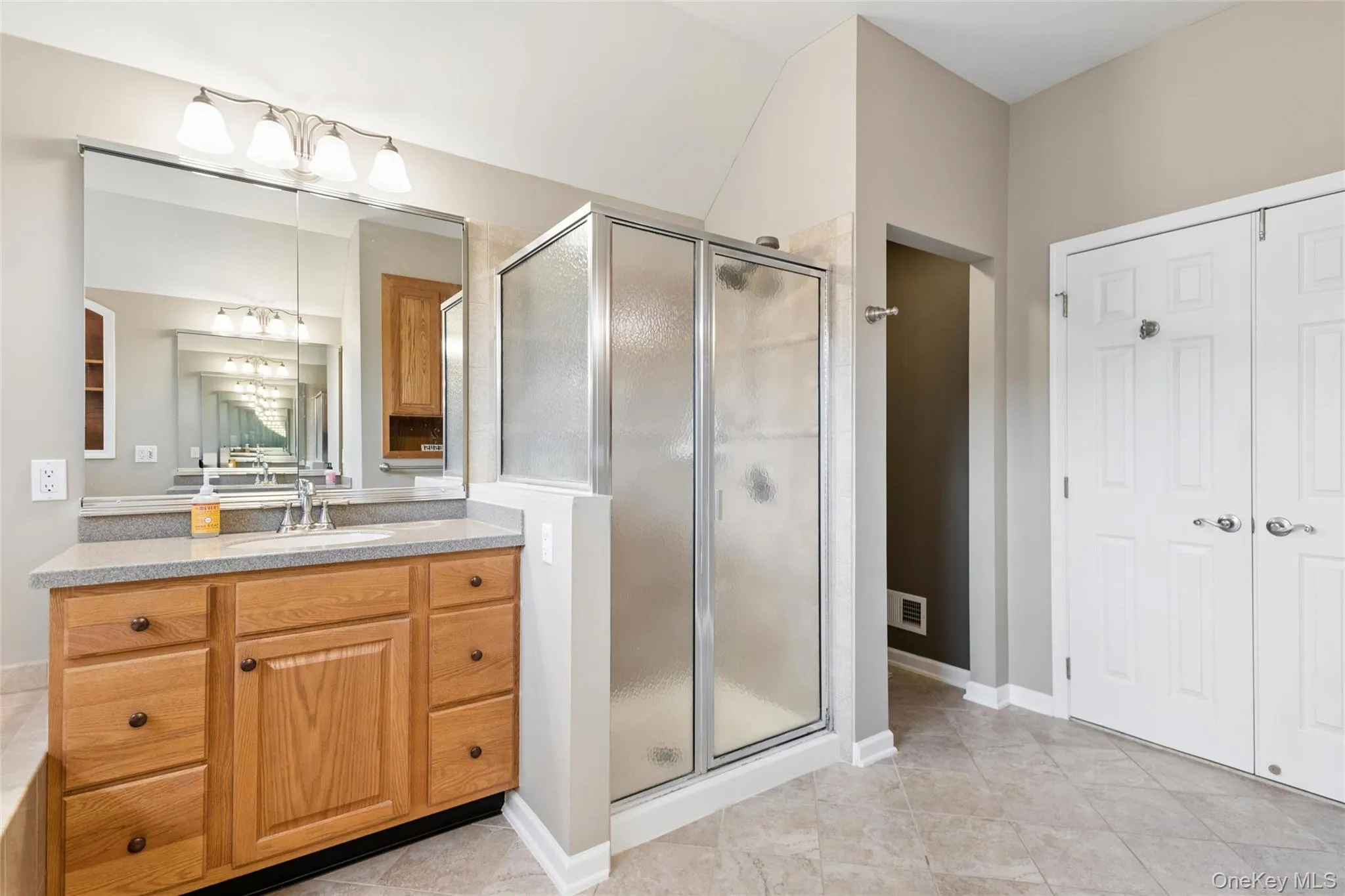Finish off the master bath with a full shower and double matching sinks Finish off the master bath with a full shower and double matching sinks