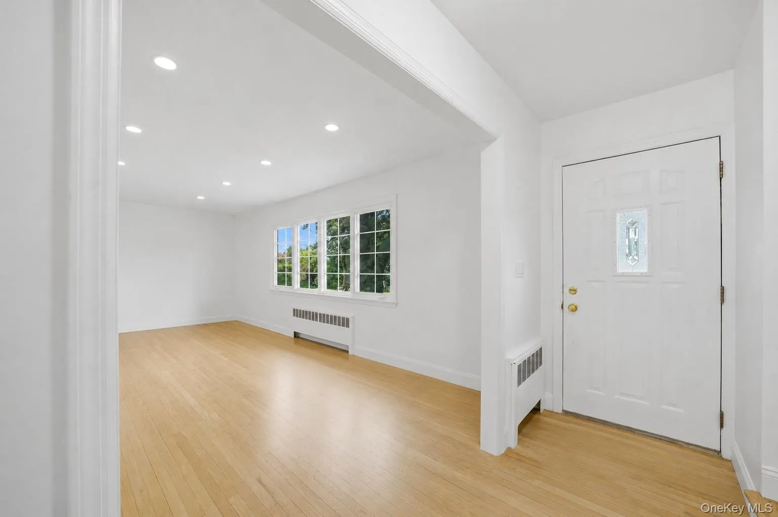 Bright entry foyer with wood-finish flooring Bright entry foyer with wood-finish flooring