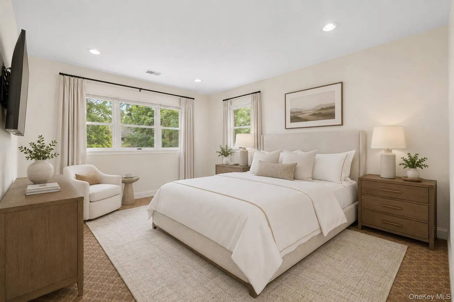 Spacious room featuring multiple windows with natural light, recessed lighting, and soft neutral wall tones Spacious room featuring multiple windows with natural light, recessed lighting, and soft neutral wall tones