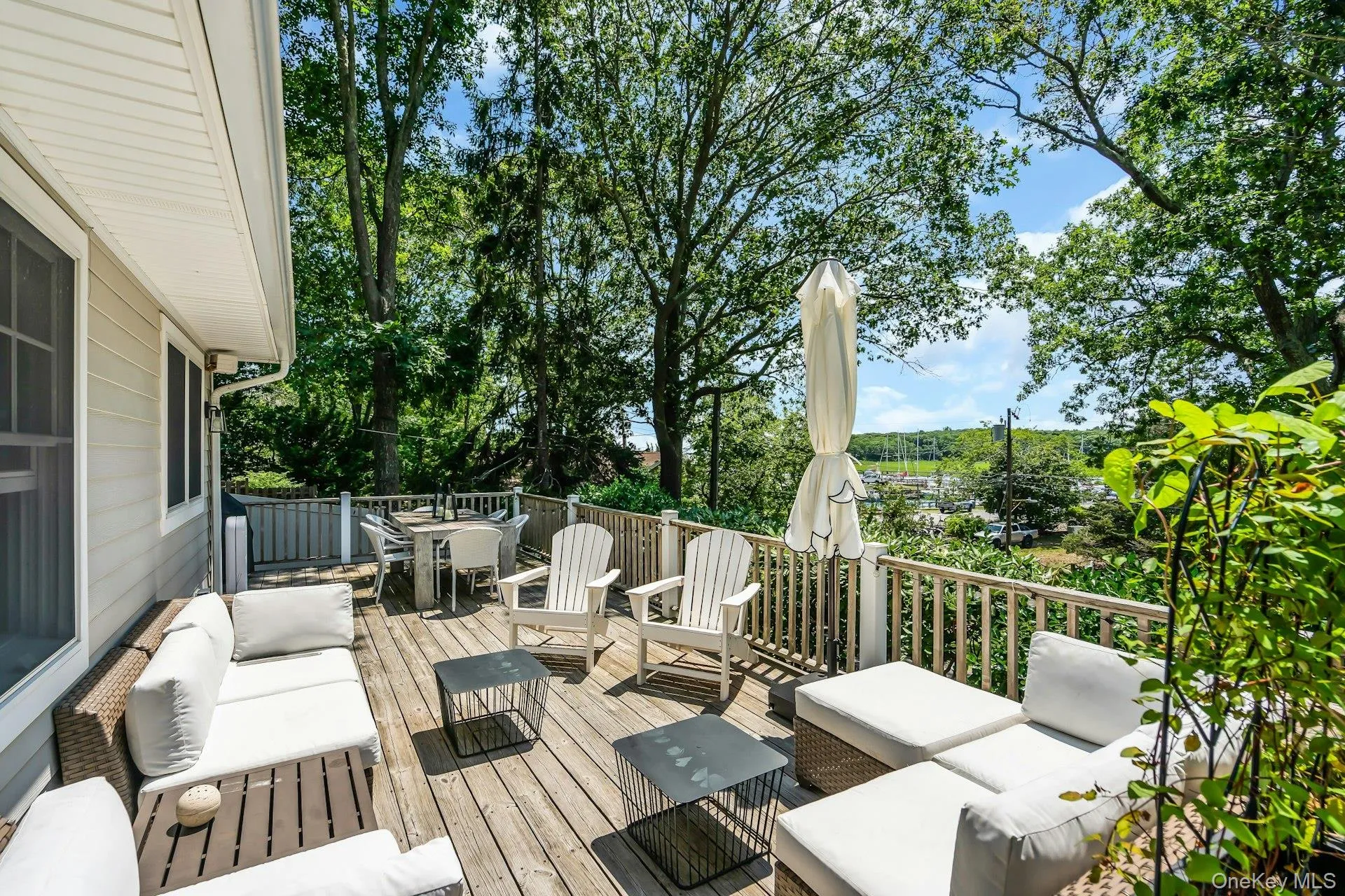 Expansive wood deck with water views Expansive wood deck with water views