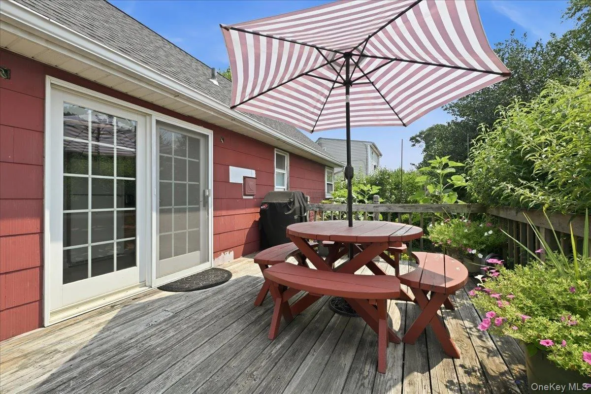 Wood deck with a red exterior Wood deck with a red exterior