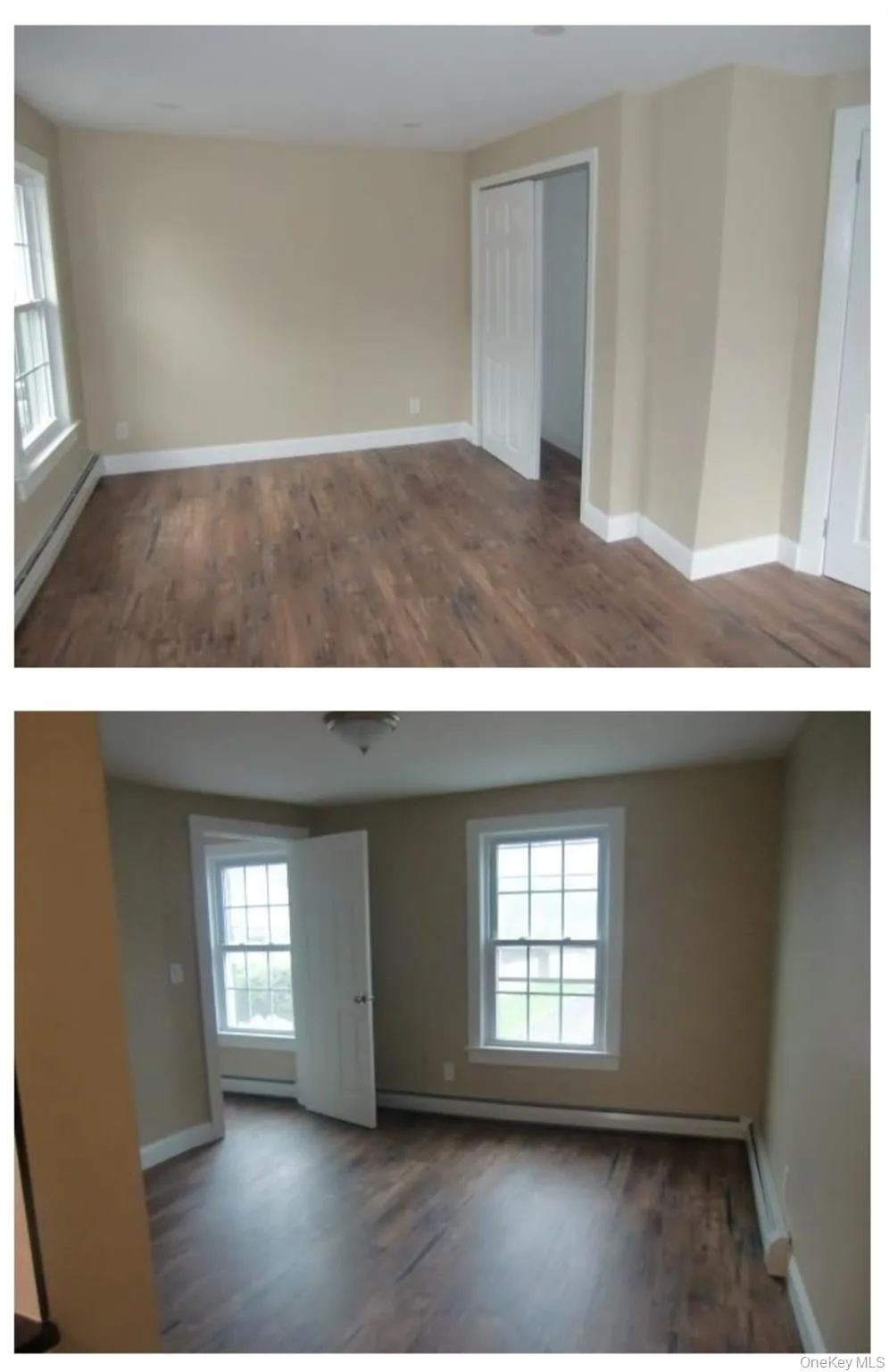 Spare room featuring a baseboard heating unit, baseboards, and dark wood-type flooring Spare room featuring a baseboard heating unit, baseboards, and dark wood-type flooring