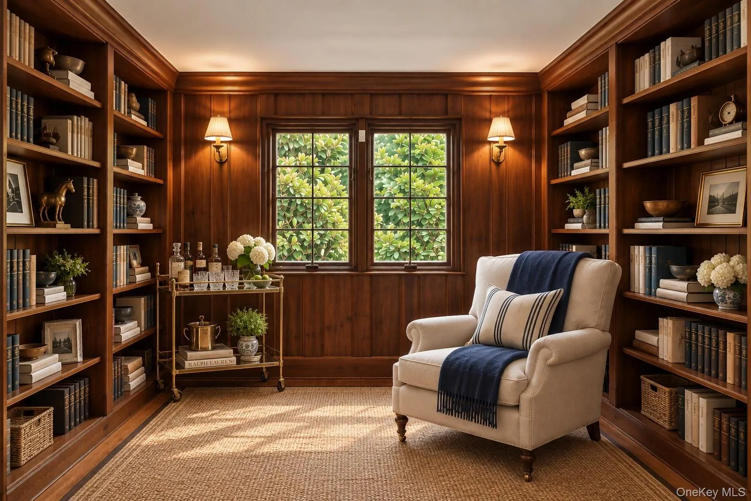 Virtually staged Library located off of the Sunroom. Virtually staged Library located off of the Sunroom.