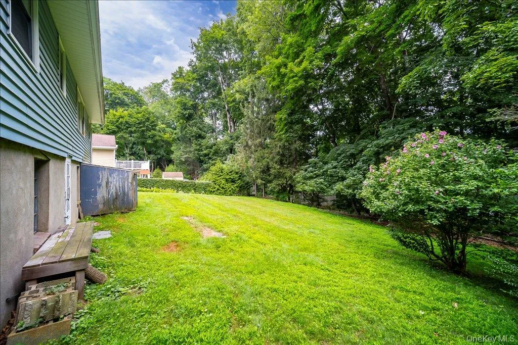 Expansive green lawn bordered by mature trees and varied shrubbery Expansive green lawn bordered by mature trees and varied shrubbery