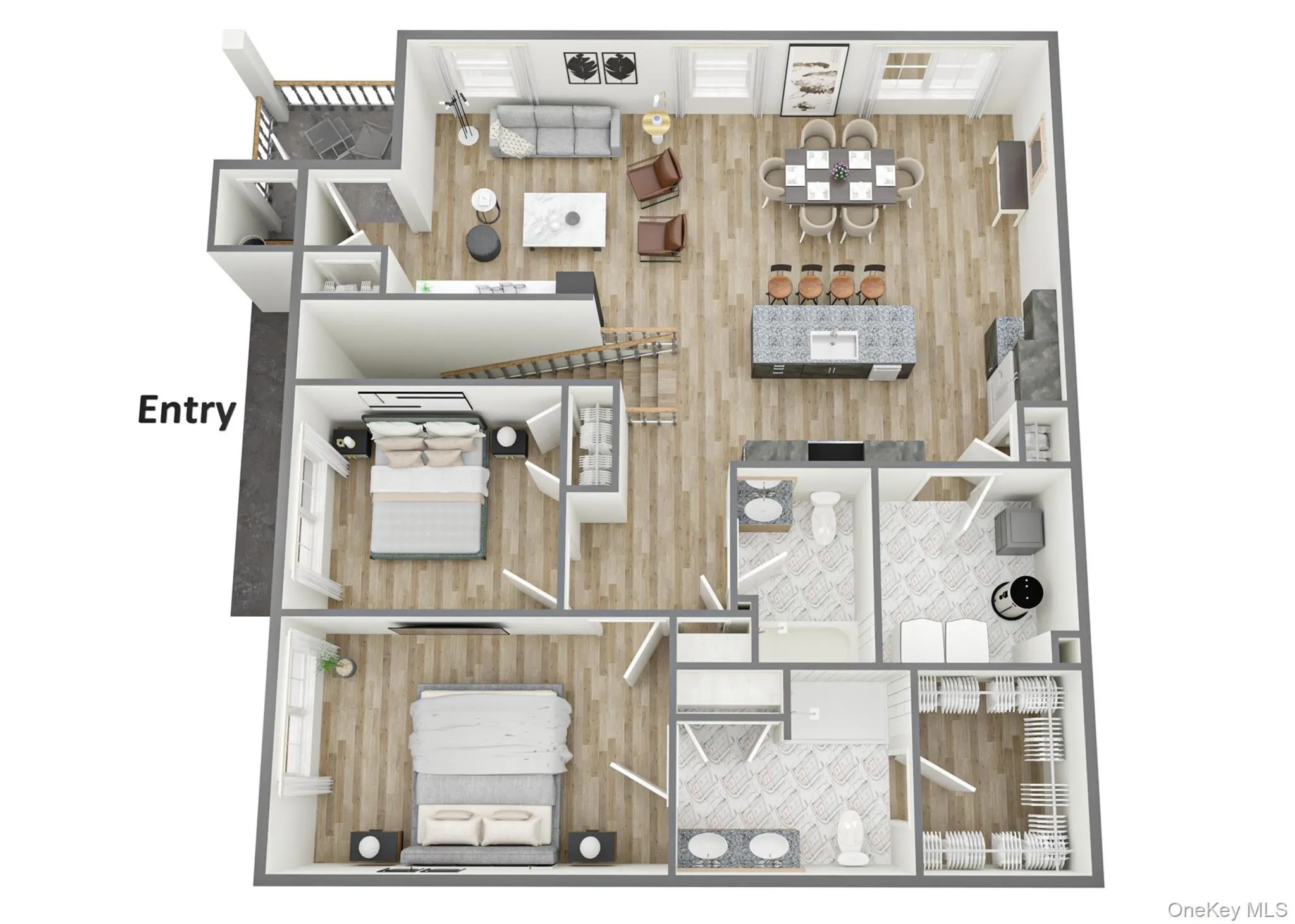 Spacious Hawthorne two-bedroom, two-bath upper-level residence with a private entrance and interior staircase. Features an open-concept kitchen, dining and living area, private balcony, in-unit laundry, and generous closet space. Spacious Hawthorne two-bedroom, two-bath upper-level residence with a private entrance and interior staircase. Features an open-concept kitchen, dining and living area, private balcony, in-unit laundry, and generous closet space.