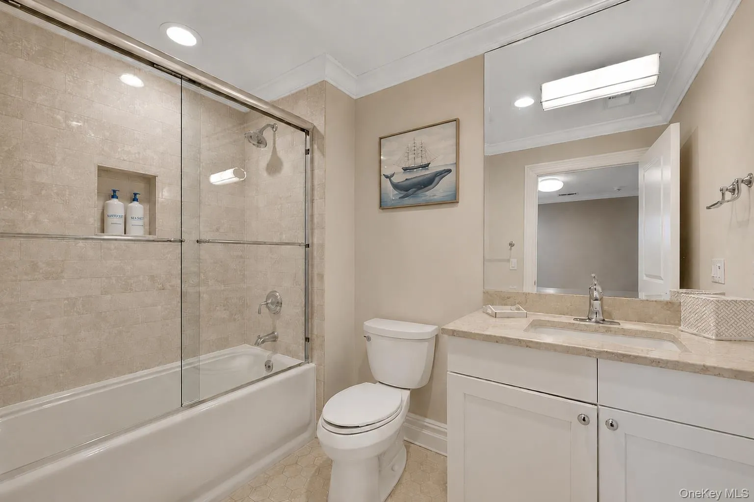 4th floor full hall bath - marble tile and vanity 4th floor full hall bath - marble tile and vanity