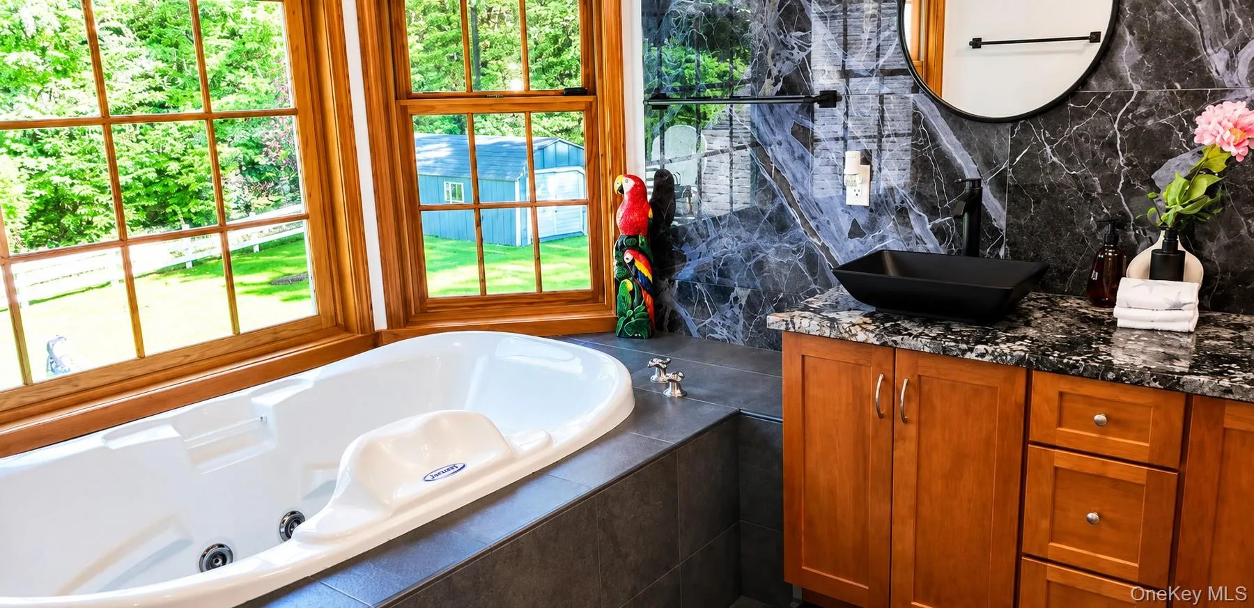 Soaking tub with a tiled surround Soaking tub with a tiled surround