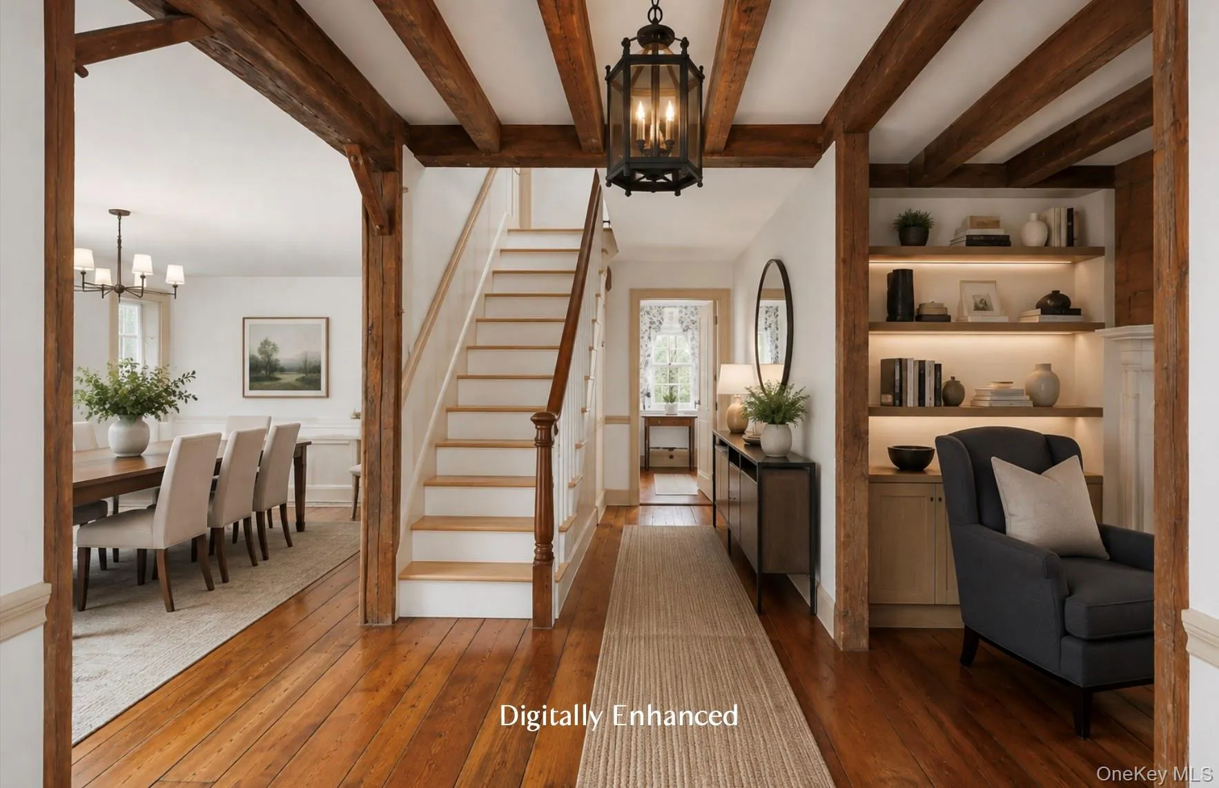 Beautiful entryway with exposed beams and wide pine floors Beautiful entryway with exposed beams and wide pine floors