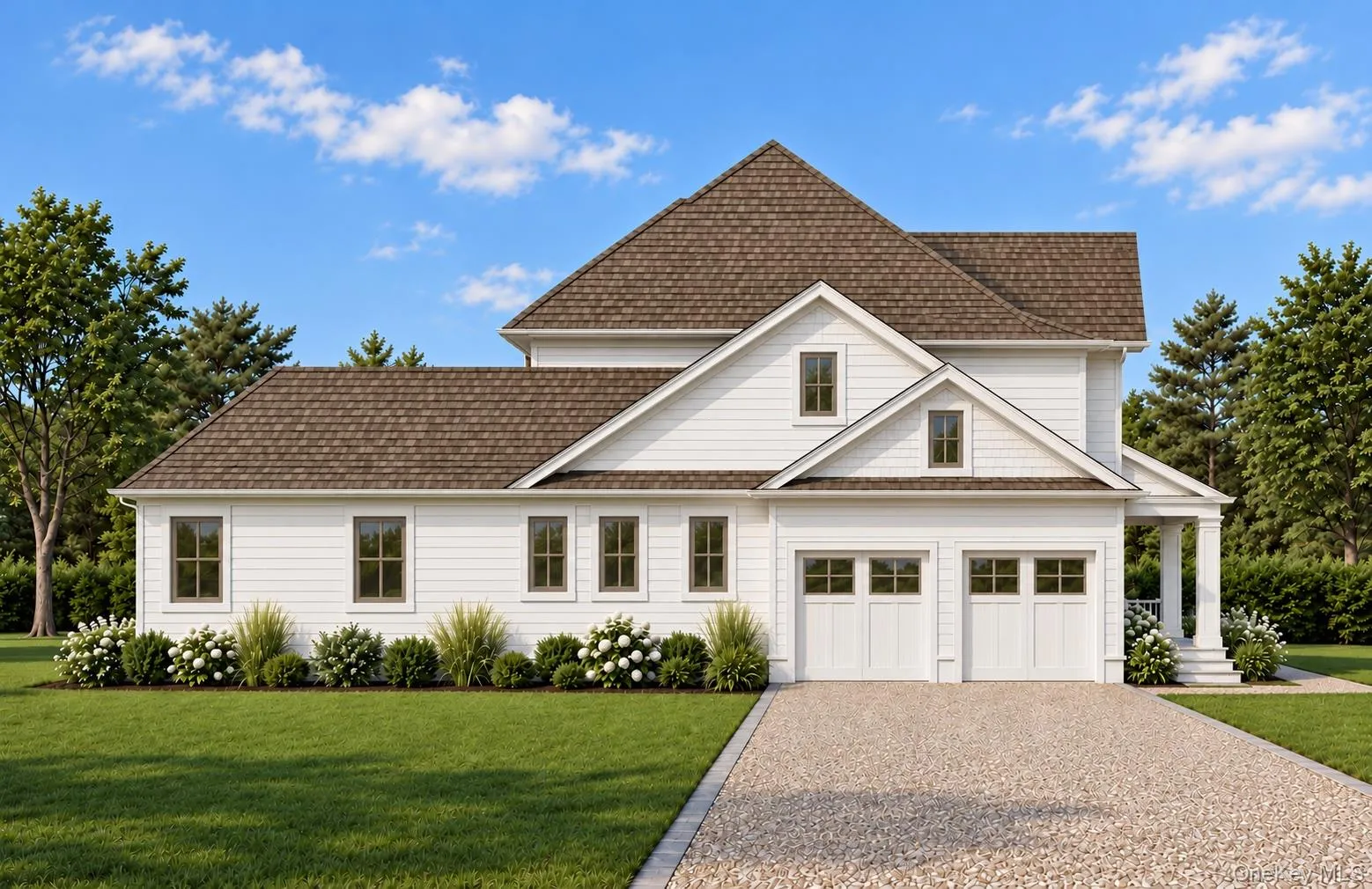Side view with two car garage and stone driveway Side view with two car garage and stone driveway
