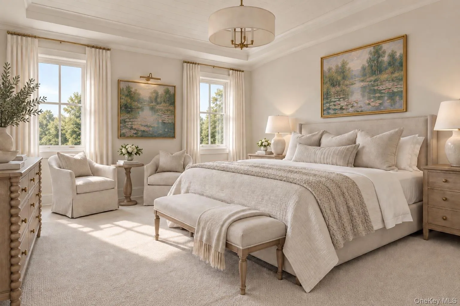 Spacious first floor primary bedroom with ensuite bathroom and closets Spacious first floor primary bedroom with ensuite bathroom and closets