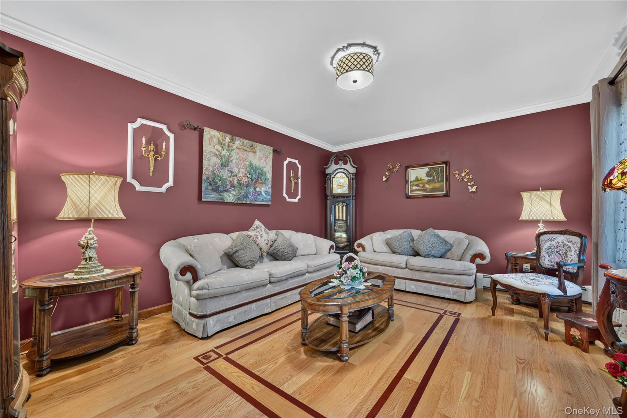 Living room with gorgeous inlaid floor design. Living room with gorgeous inlaid floor design.