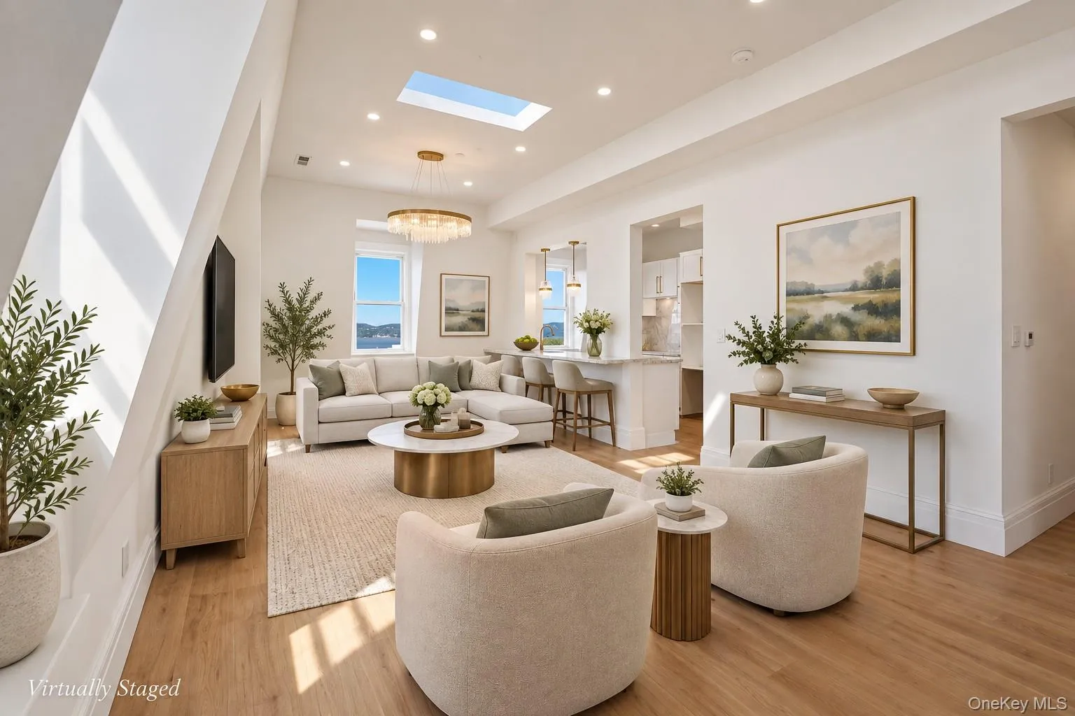 Virtually Staged Elegant Open-Concept Living & Dining — A bright, beautifully designed space with abundant natural light, soaring ceilings, and a seamless flow between the living, dining, and kitchen areas, creating an inviting setting for everyday living and entertaining. Virtually Staged Elegant Open-Concept Living & Dining — A bright, beautifully designed space with abundant natural light, soaring ceilings, and a seamless flow between the living, dining, and kitchen areas, creating an inviting setting for everyday living and entertaining.